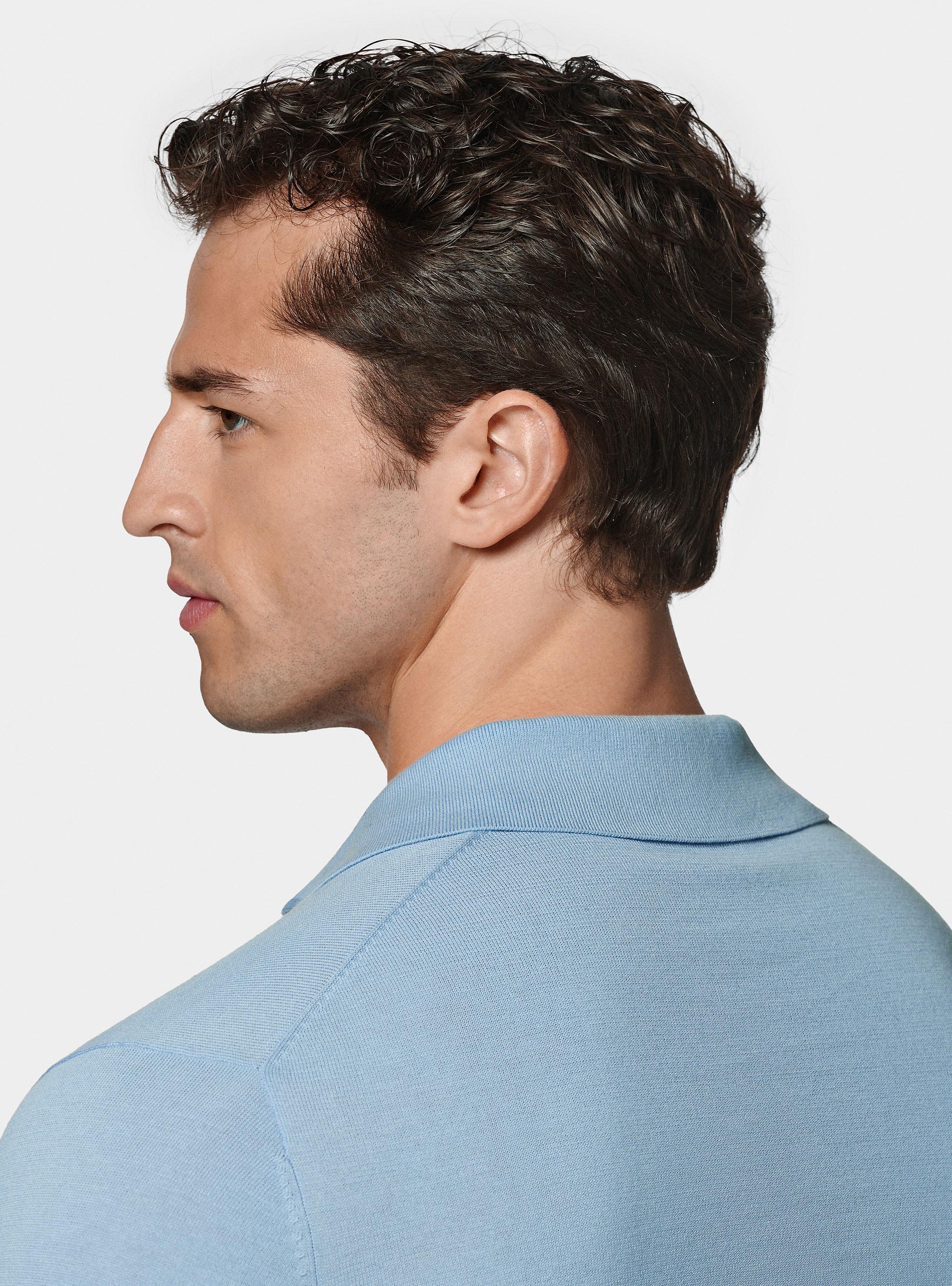 Polo in maglia di cotone extrafine, AZZURRO POLVERE 0283C