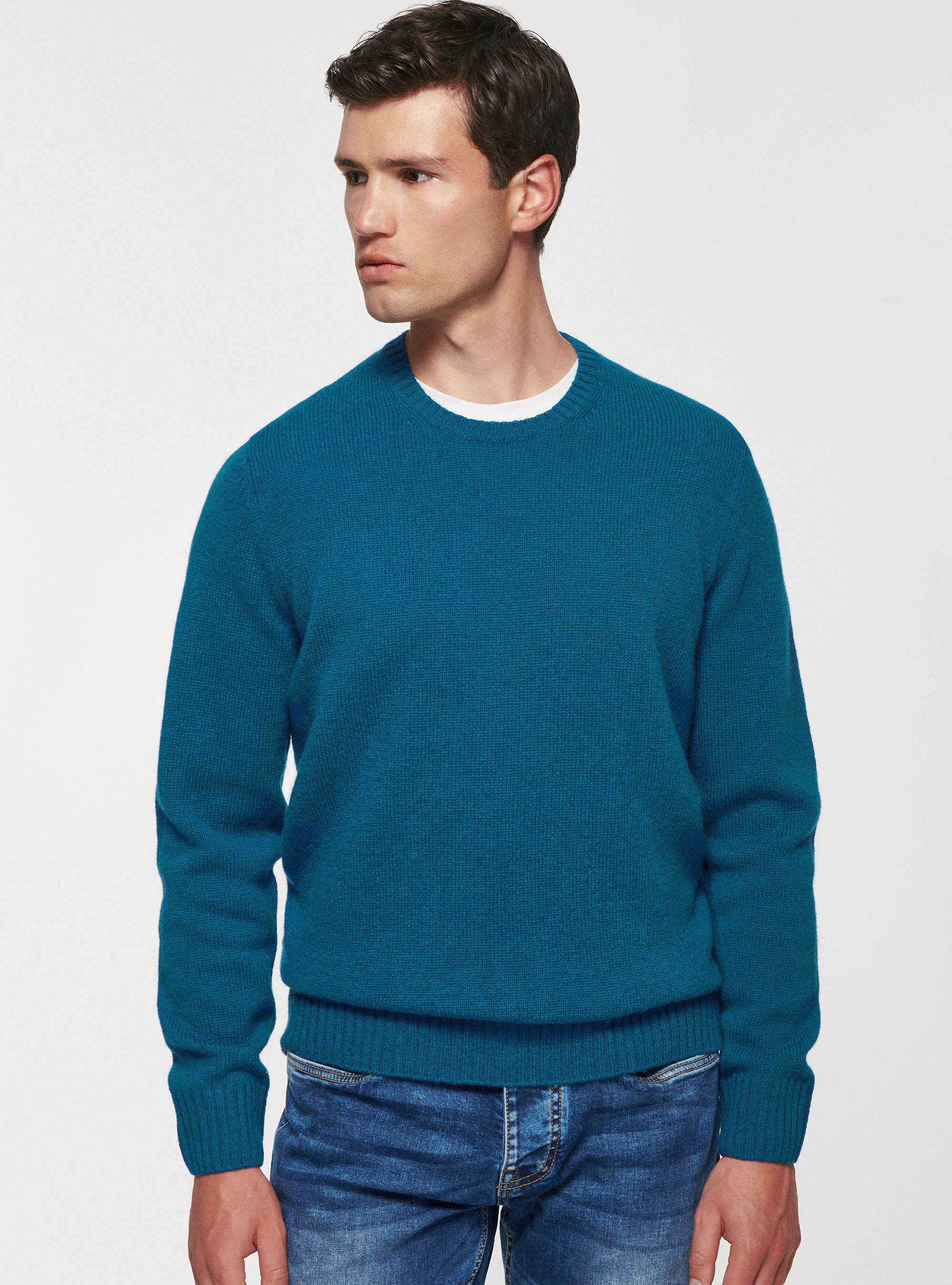 Pure Shetland wool sweater, PETROL