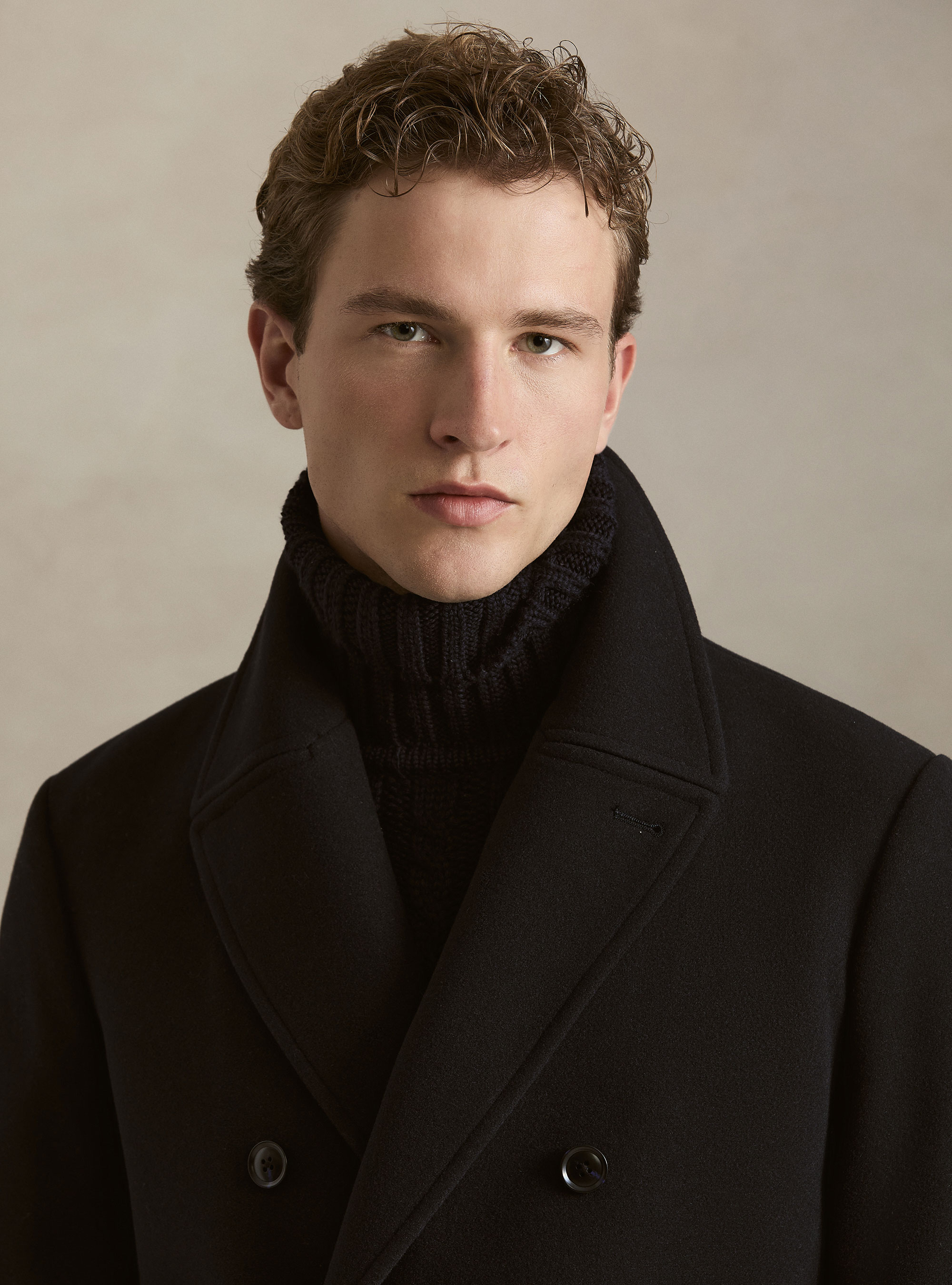 Peacoat doppiopetto tinta unita, NAVY BLUE