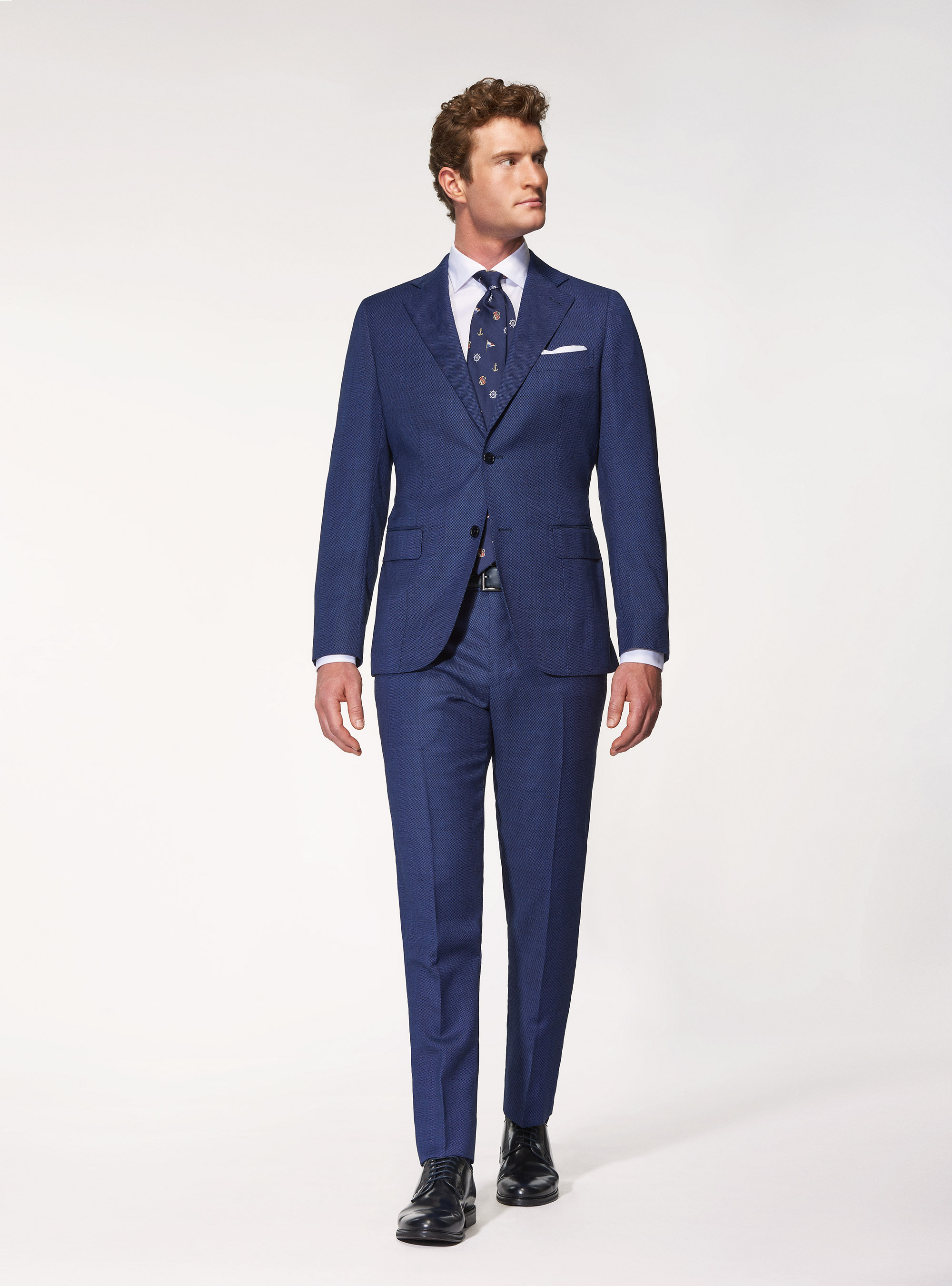 Pantaloni per abito in pura lana occhio di pernice, BLU