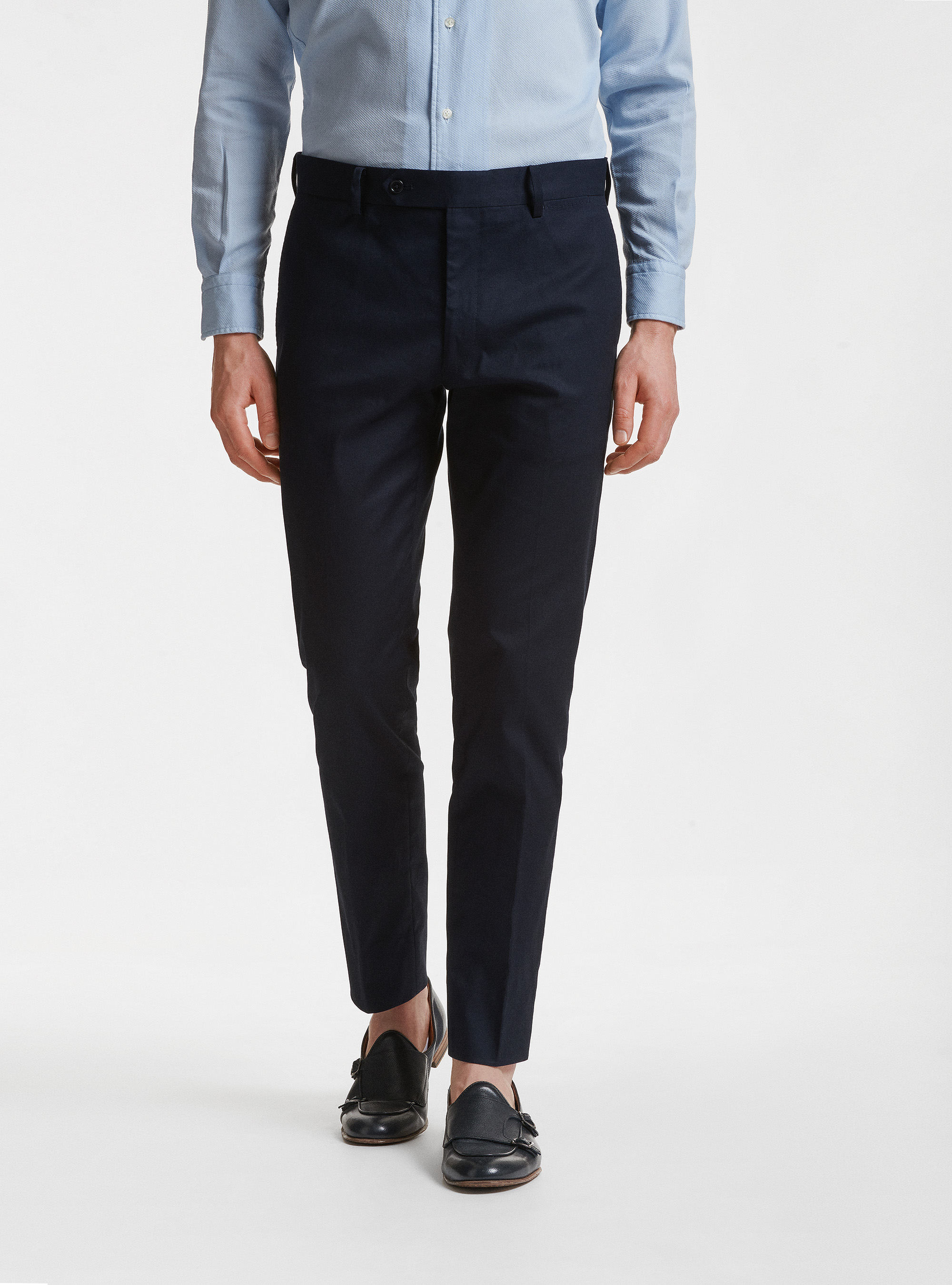 Pantaloni per abito in cotone armaturato, BLU NAVY