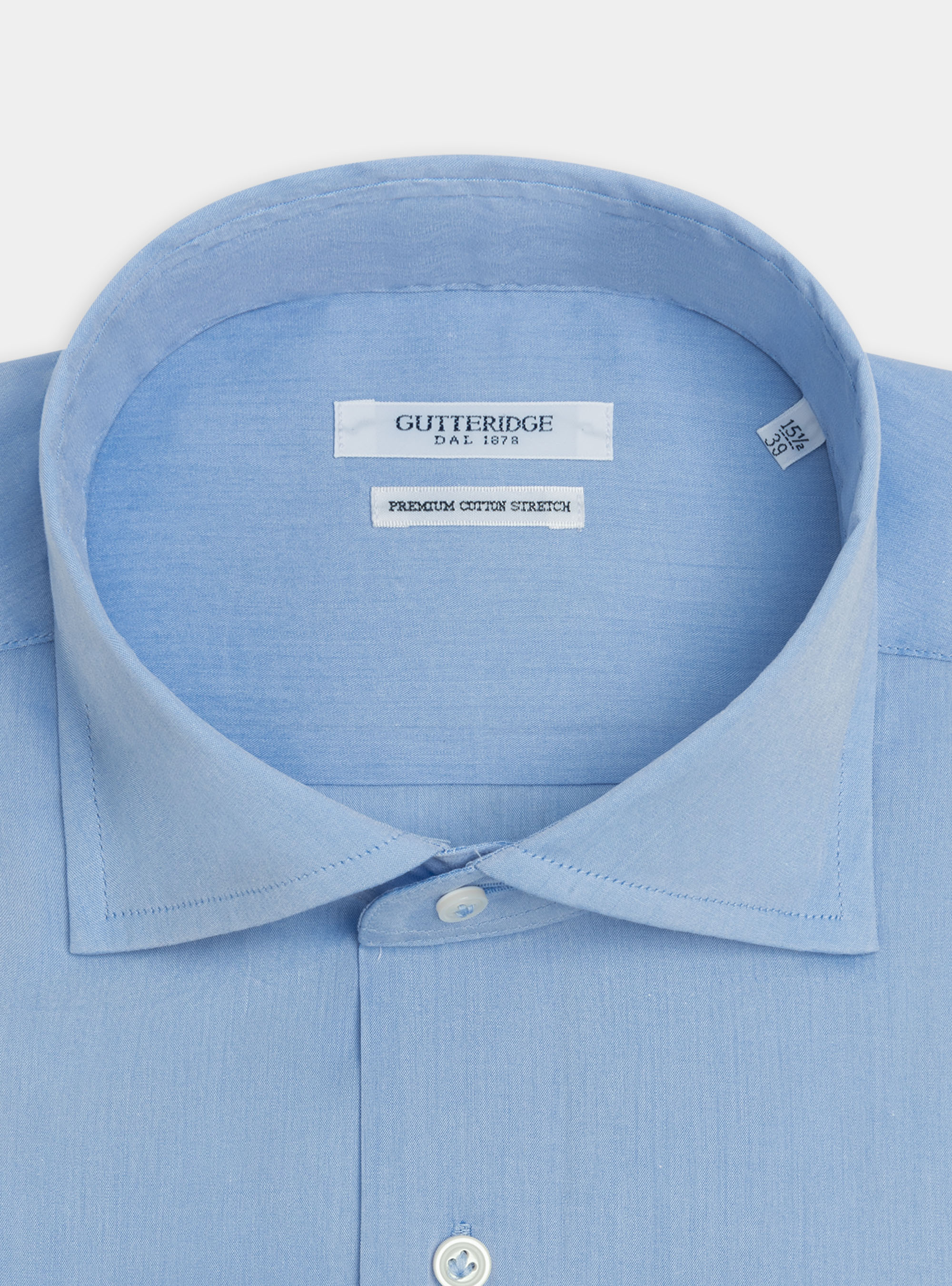 Camicia collo semi francese in popeline stretch, AZZURRO
