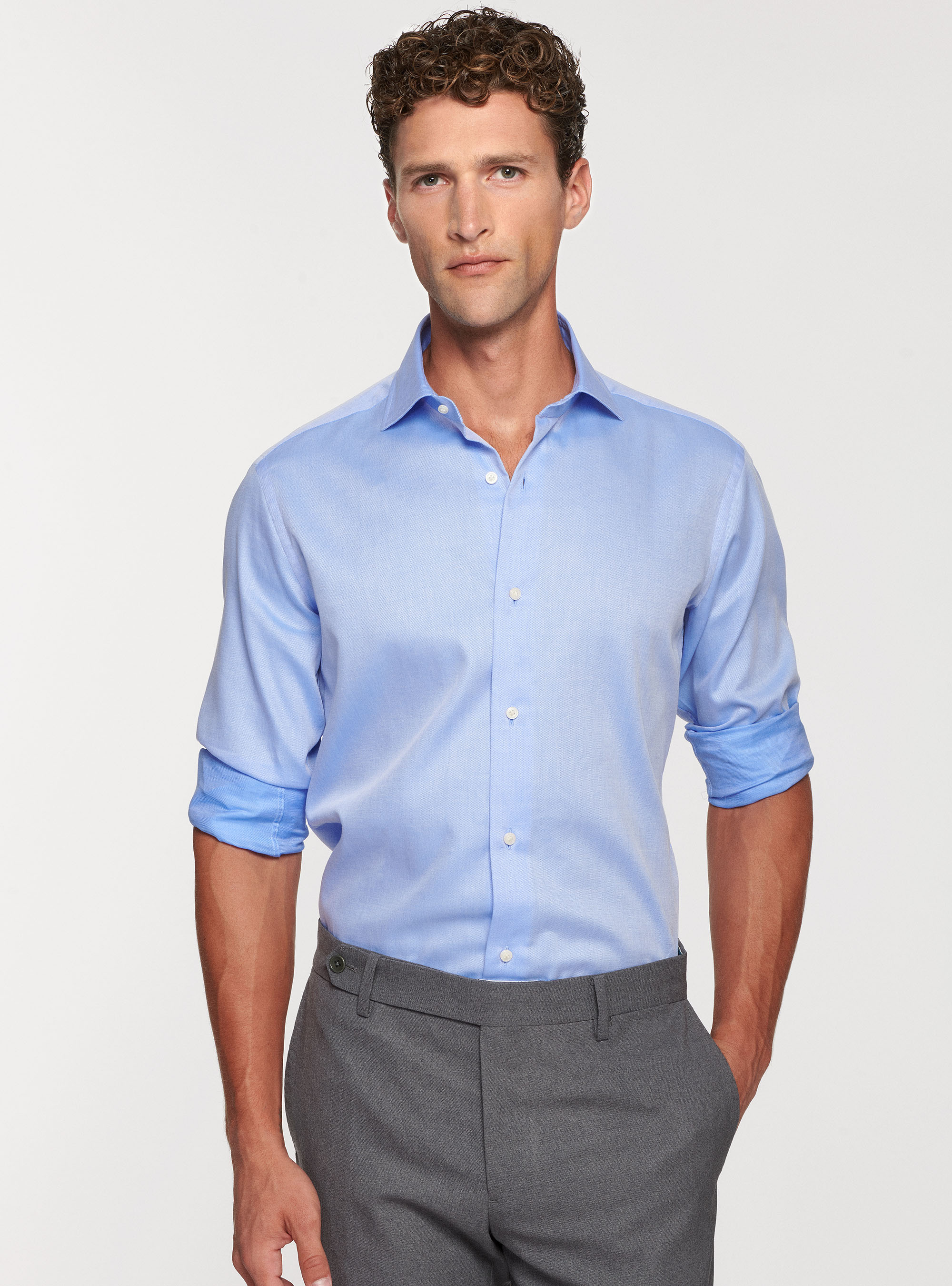 Camicia in puro cotone operato, AZZURRO