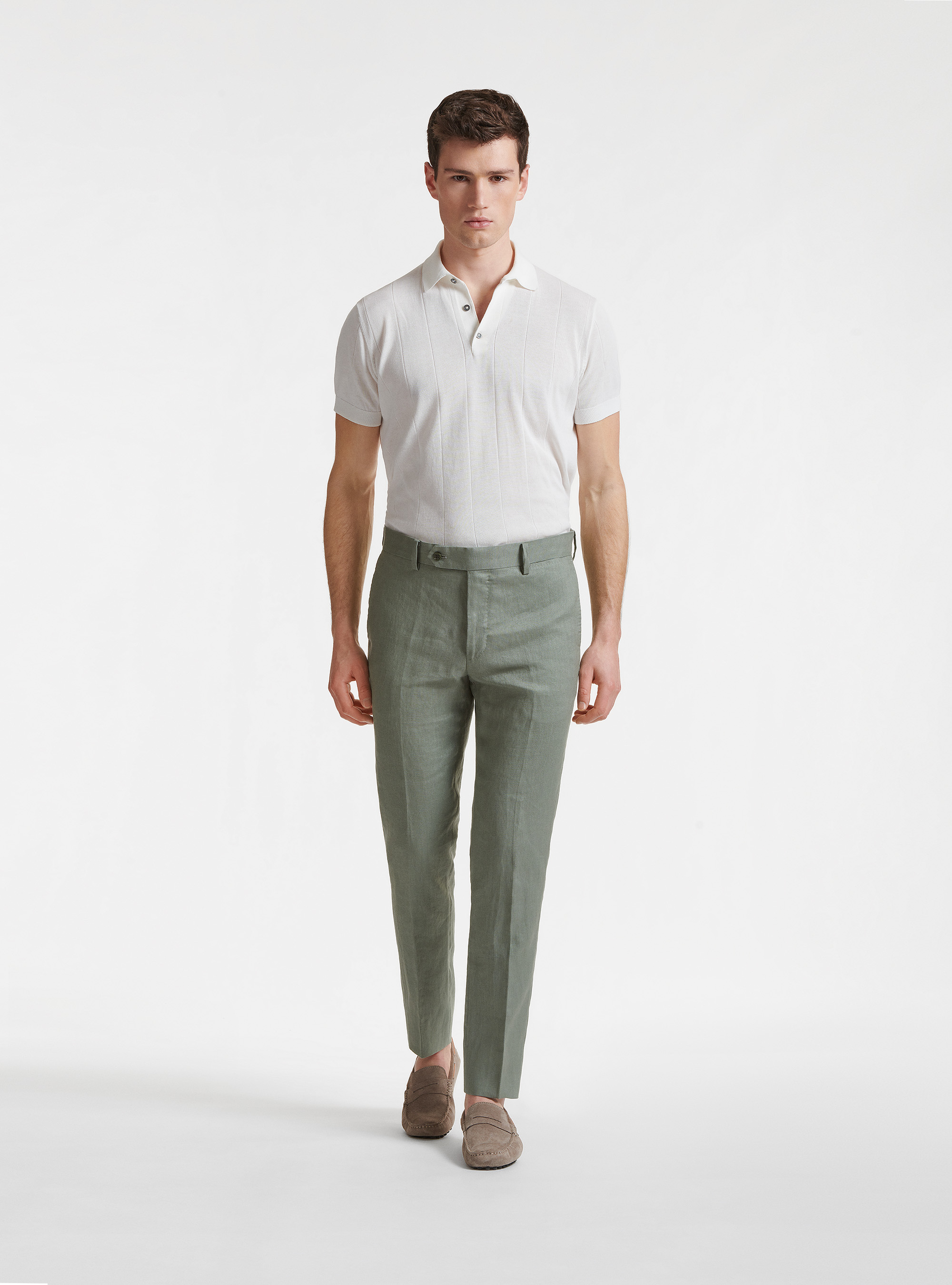 Pantaloni per abito in puro lino, SALVIA 0602C