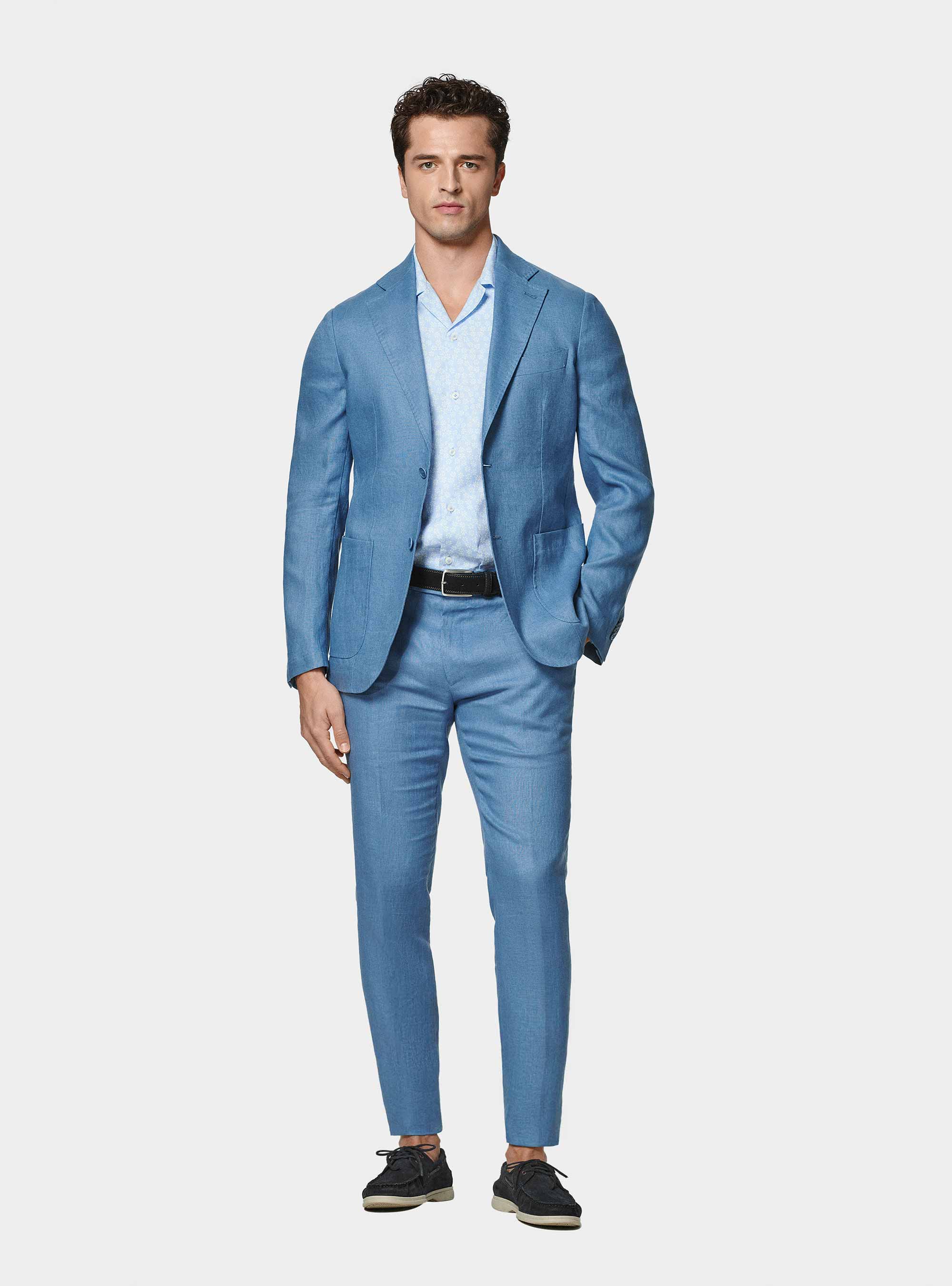 Pantaloni abito in puro lino, AZZURRO POLVERE 0283C