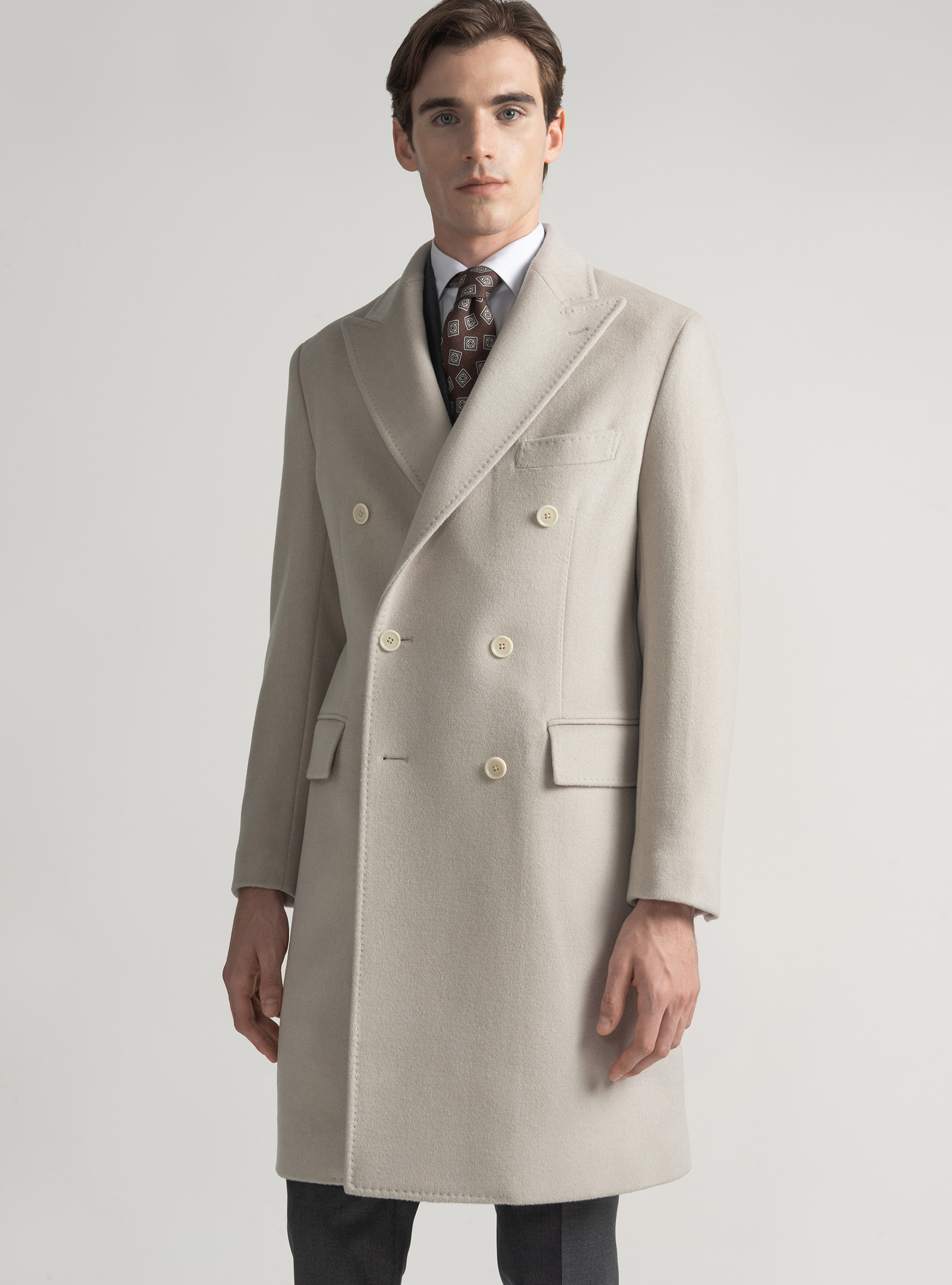 Wool and cashmere double-breasted coat, ECRU 0536C