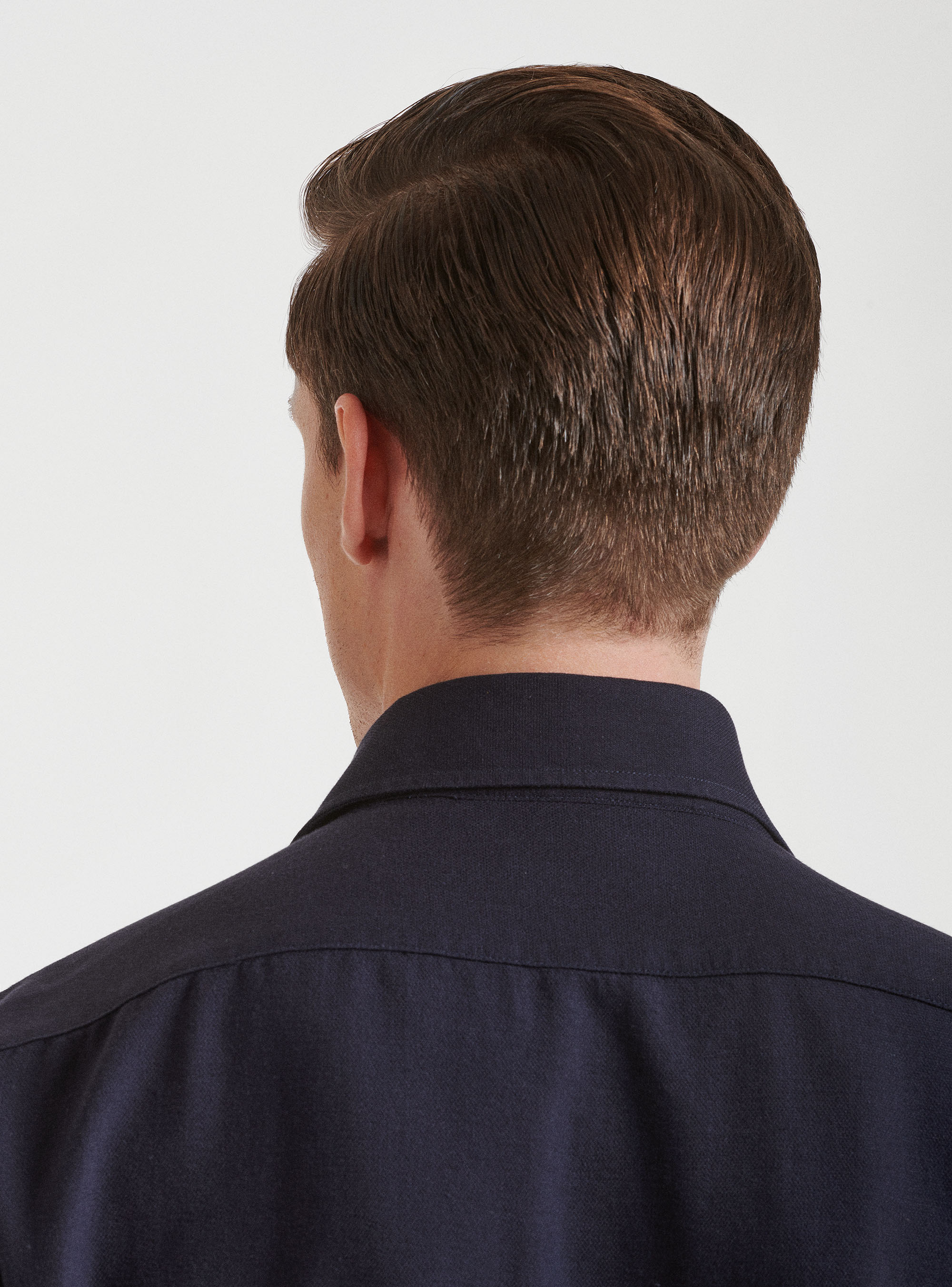 Semi-French collar shirt in pure gauzed cotton, NAVY BLUE