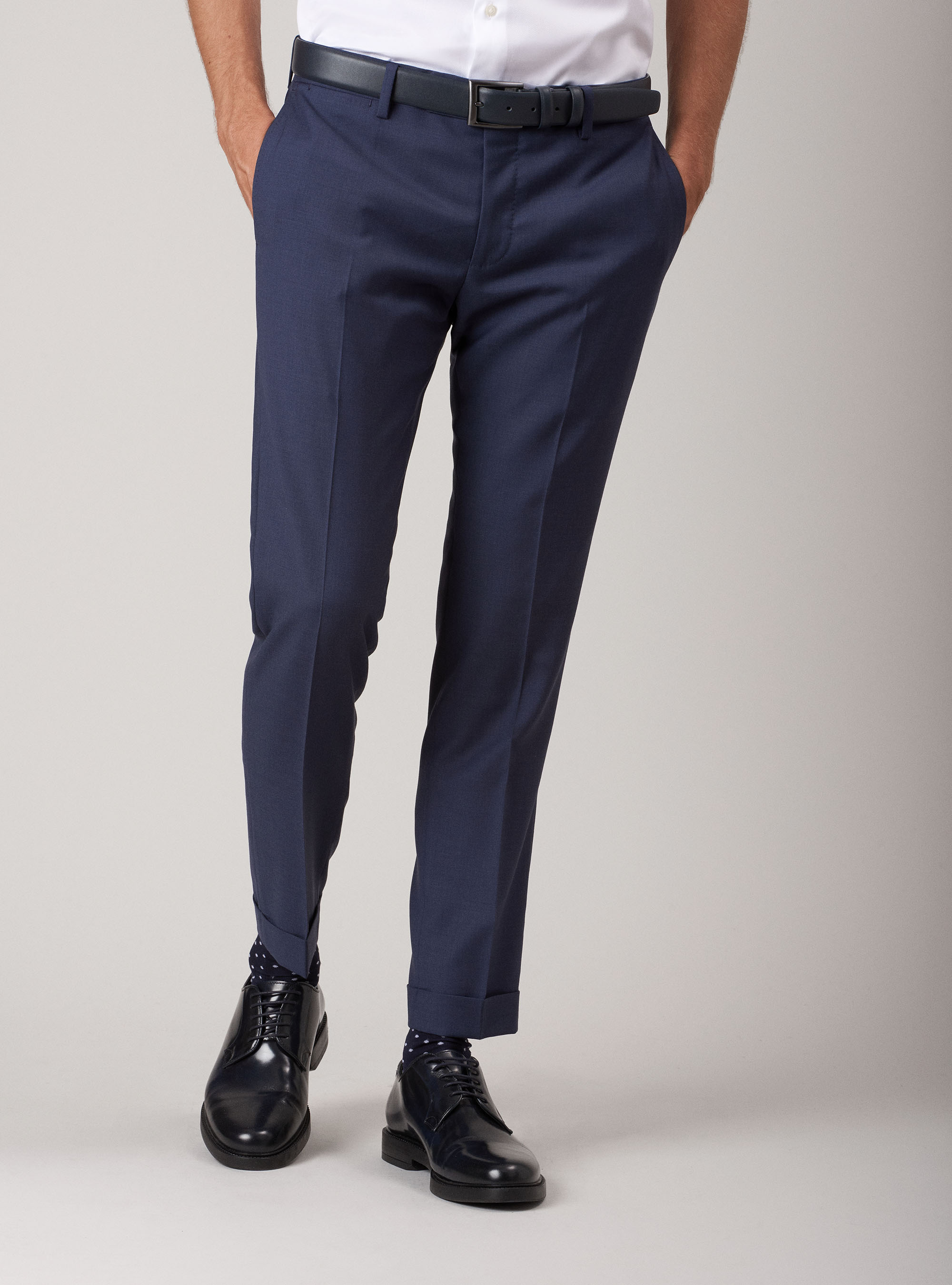 Gutteridge - Pantaloni per abito in fresco lana super fine 120's, Unisex, Inchiostro, Taglia: 44