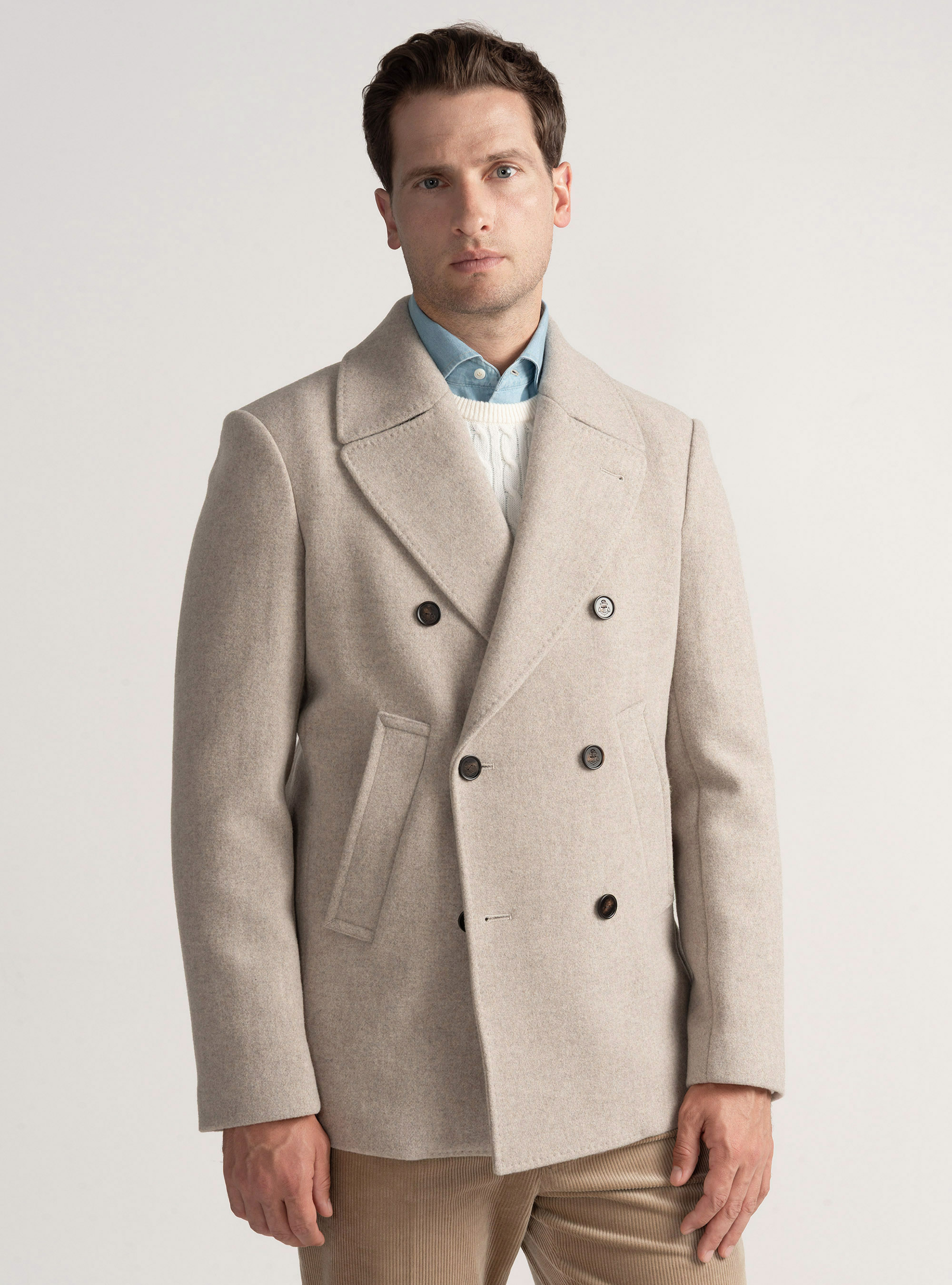 Wool-blend peacoat, ECRU