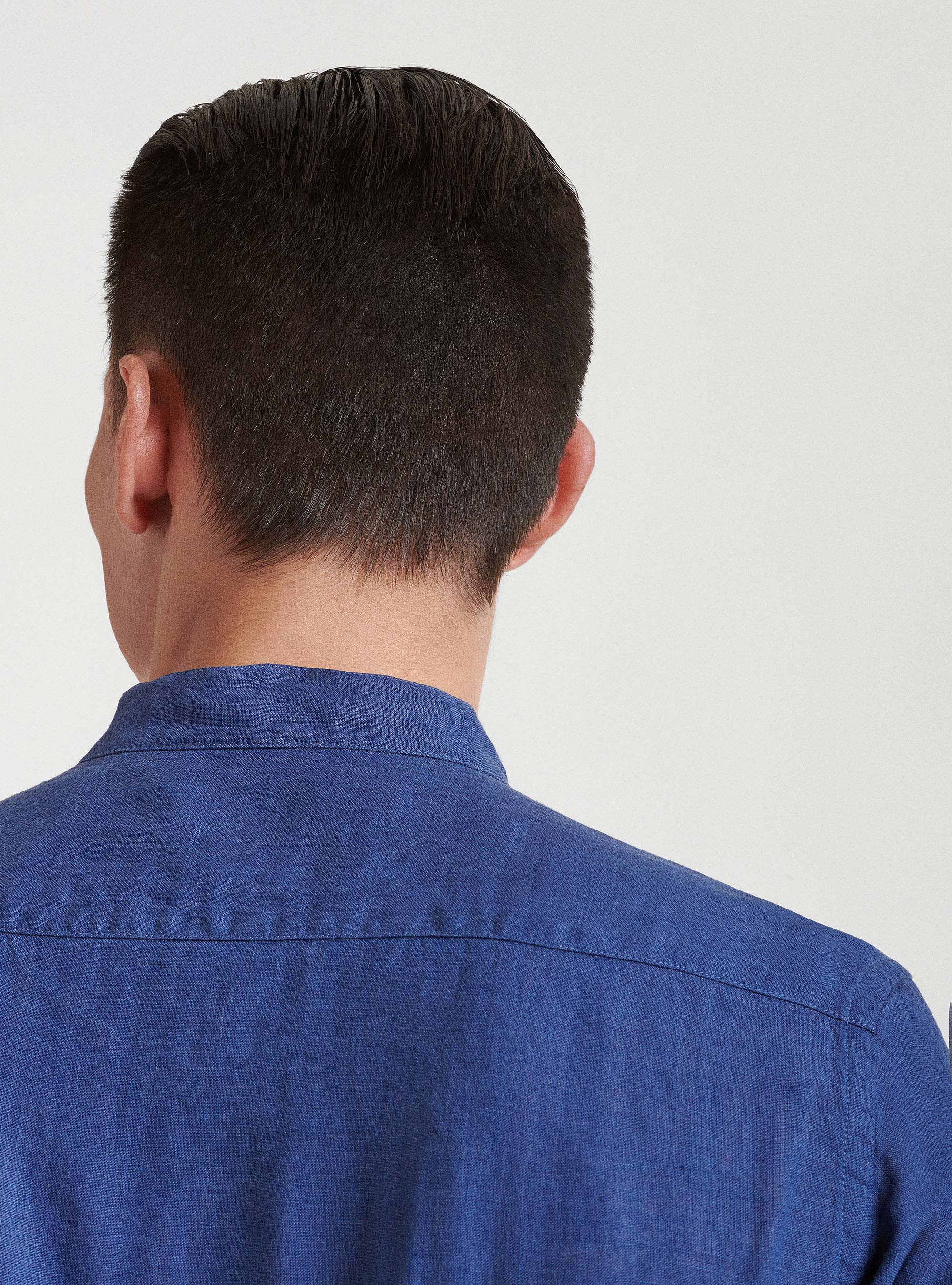 Pure linen Korean collar shirt, 0243C DENIM