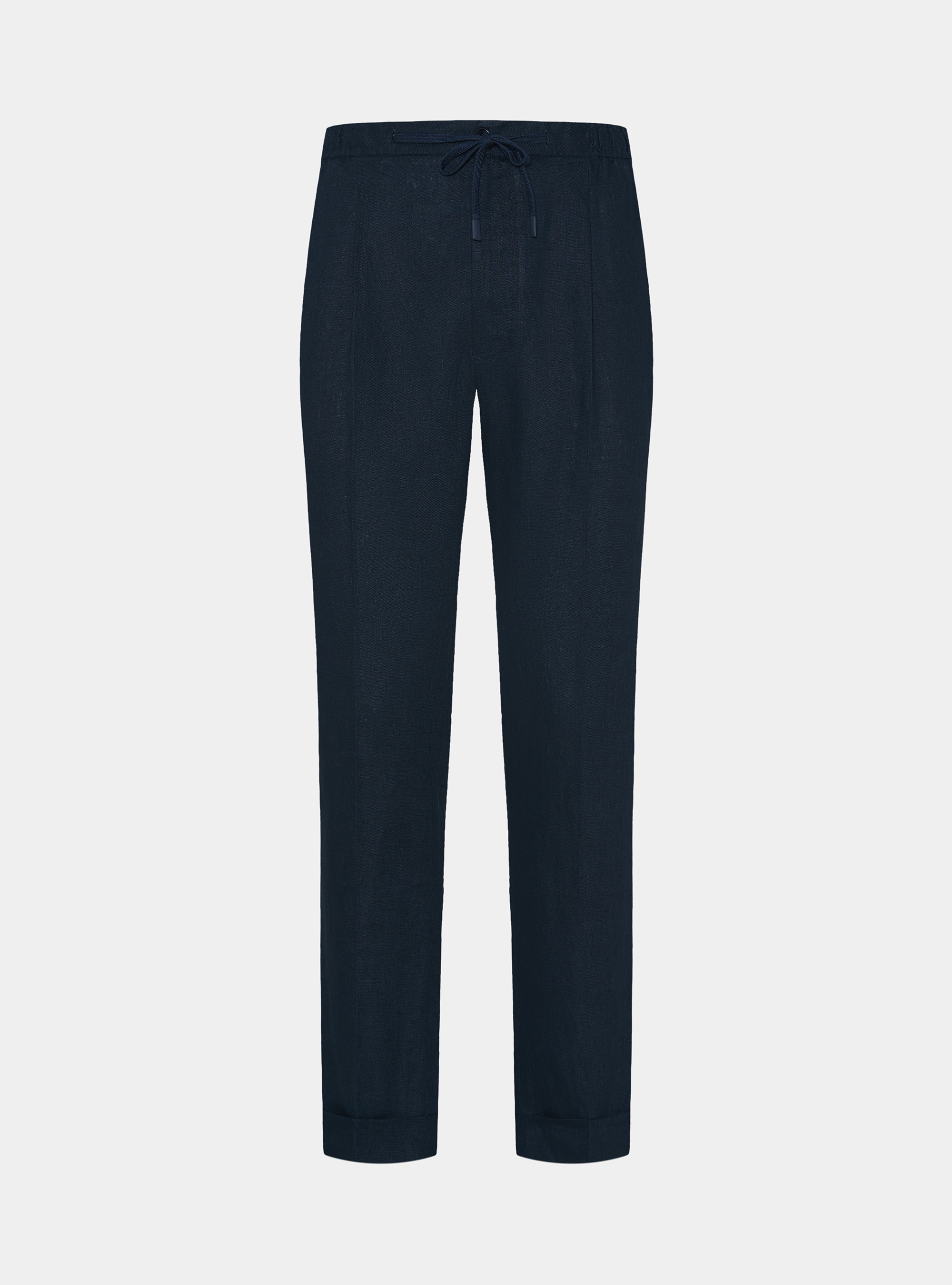 Pantaloni in puro lino con pince e coulisse, BLU NAVY