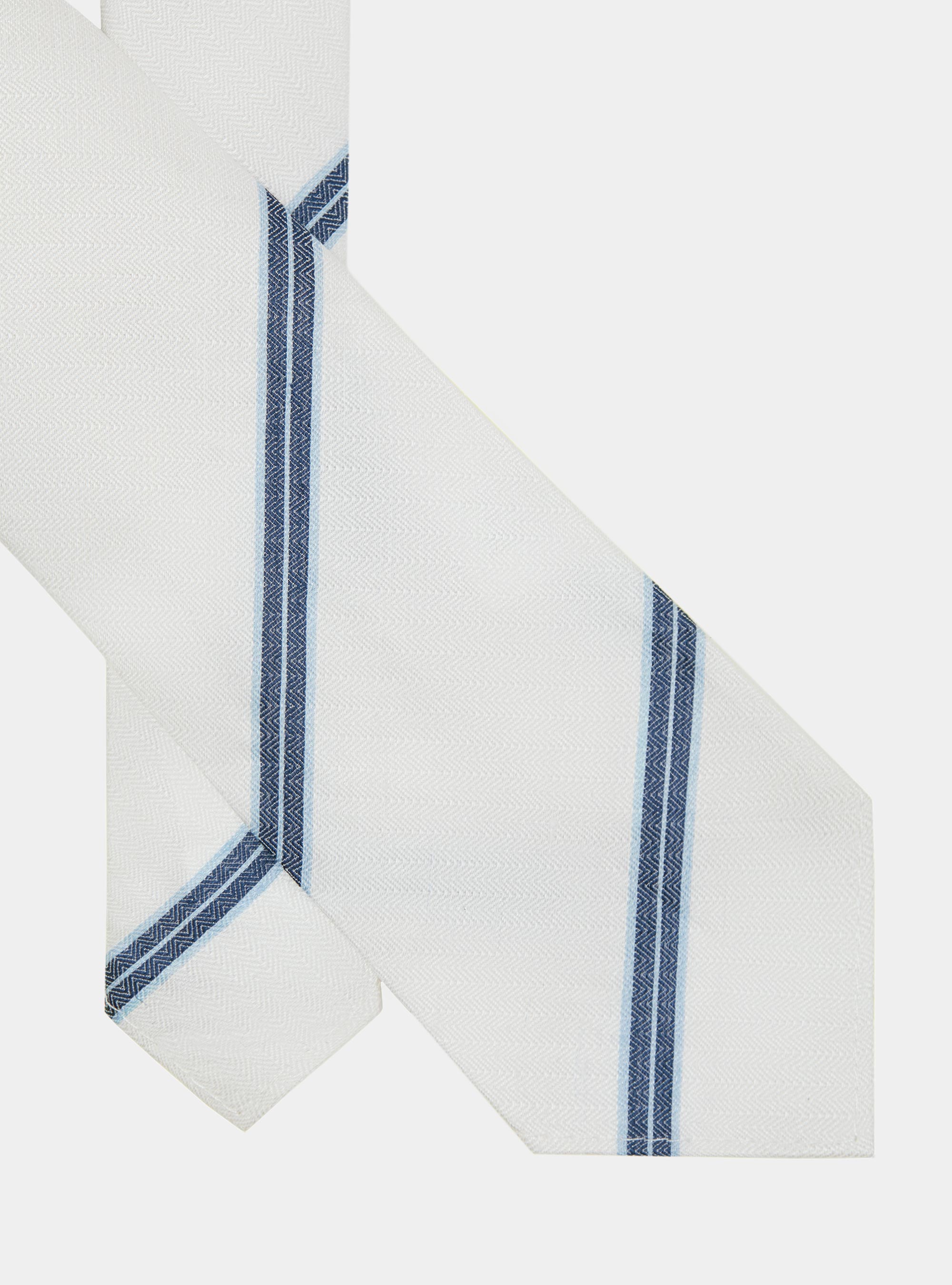 Cravate rayée en soie et lin à chevrons, BLANC