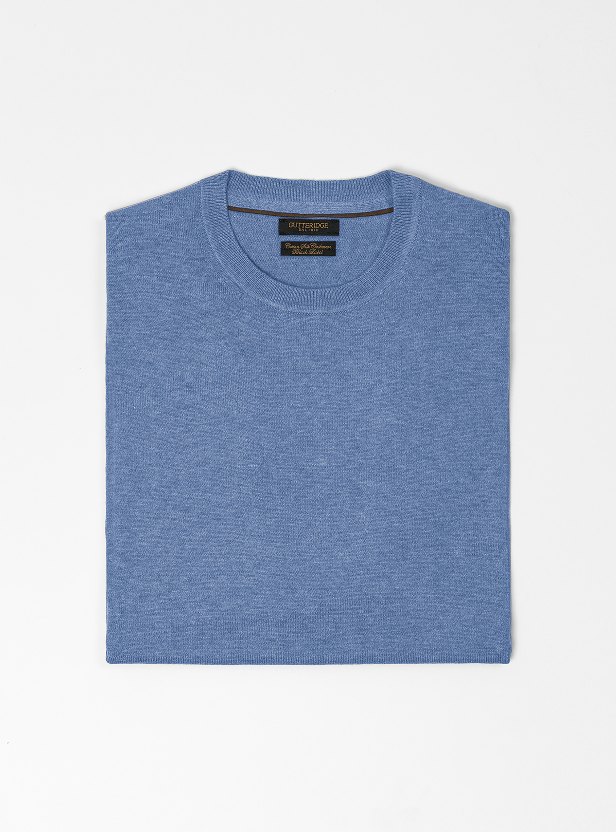 Maglia girocollo in cotone seta cashmere, AZZURRO