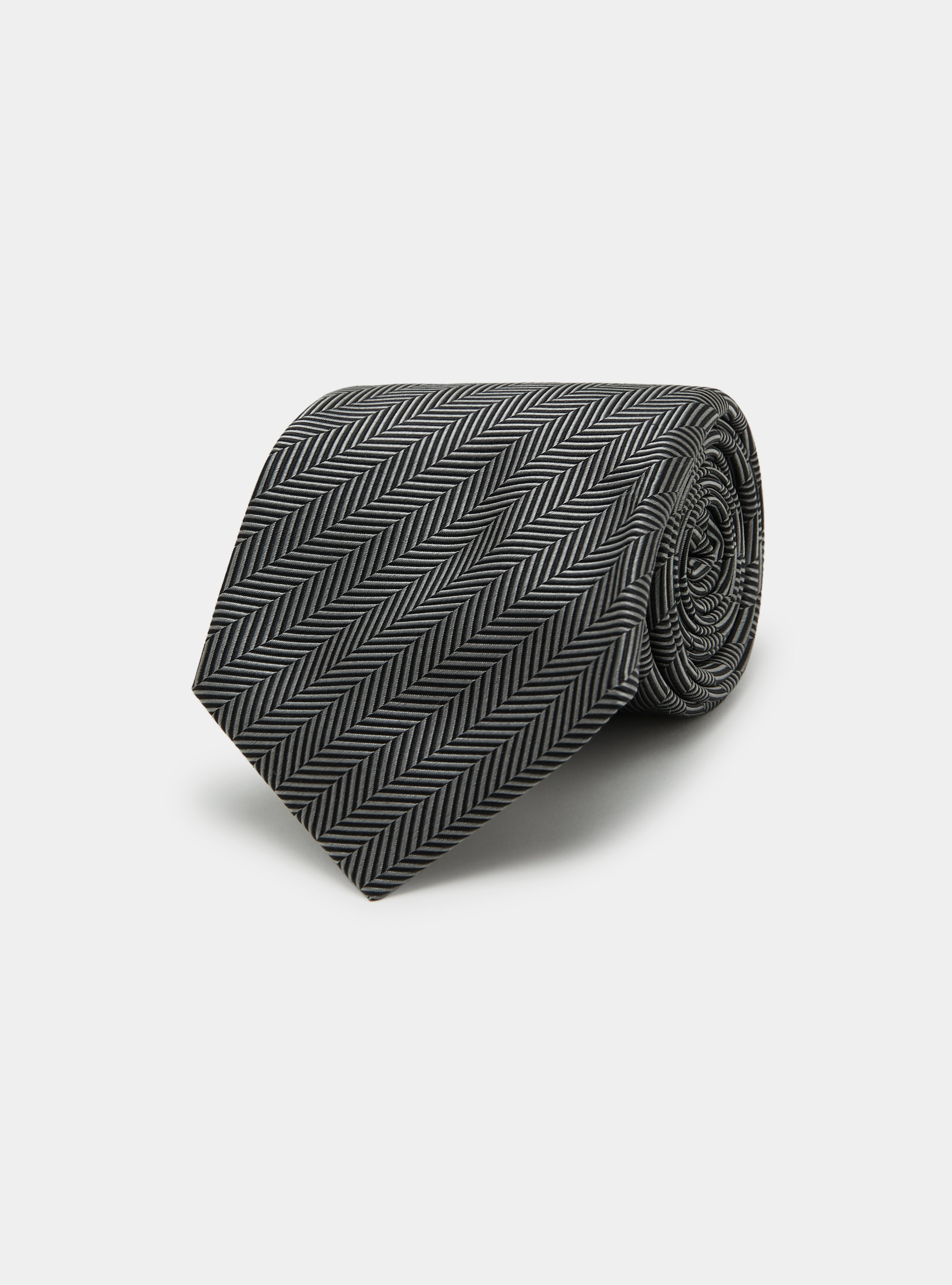 Solid-colour herringbone silk tie, GREY