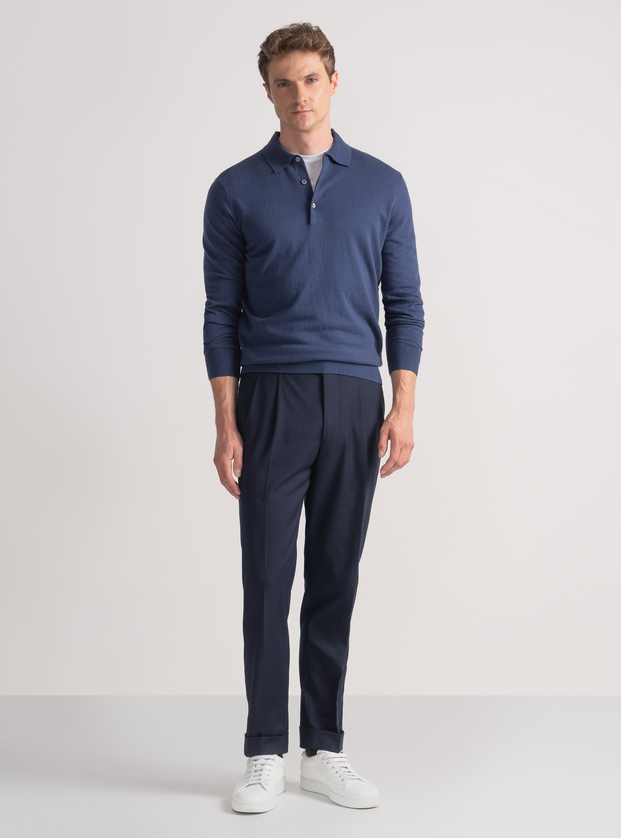 Polo in maglia di cotone e cashmere, INCHIOSTRO