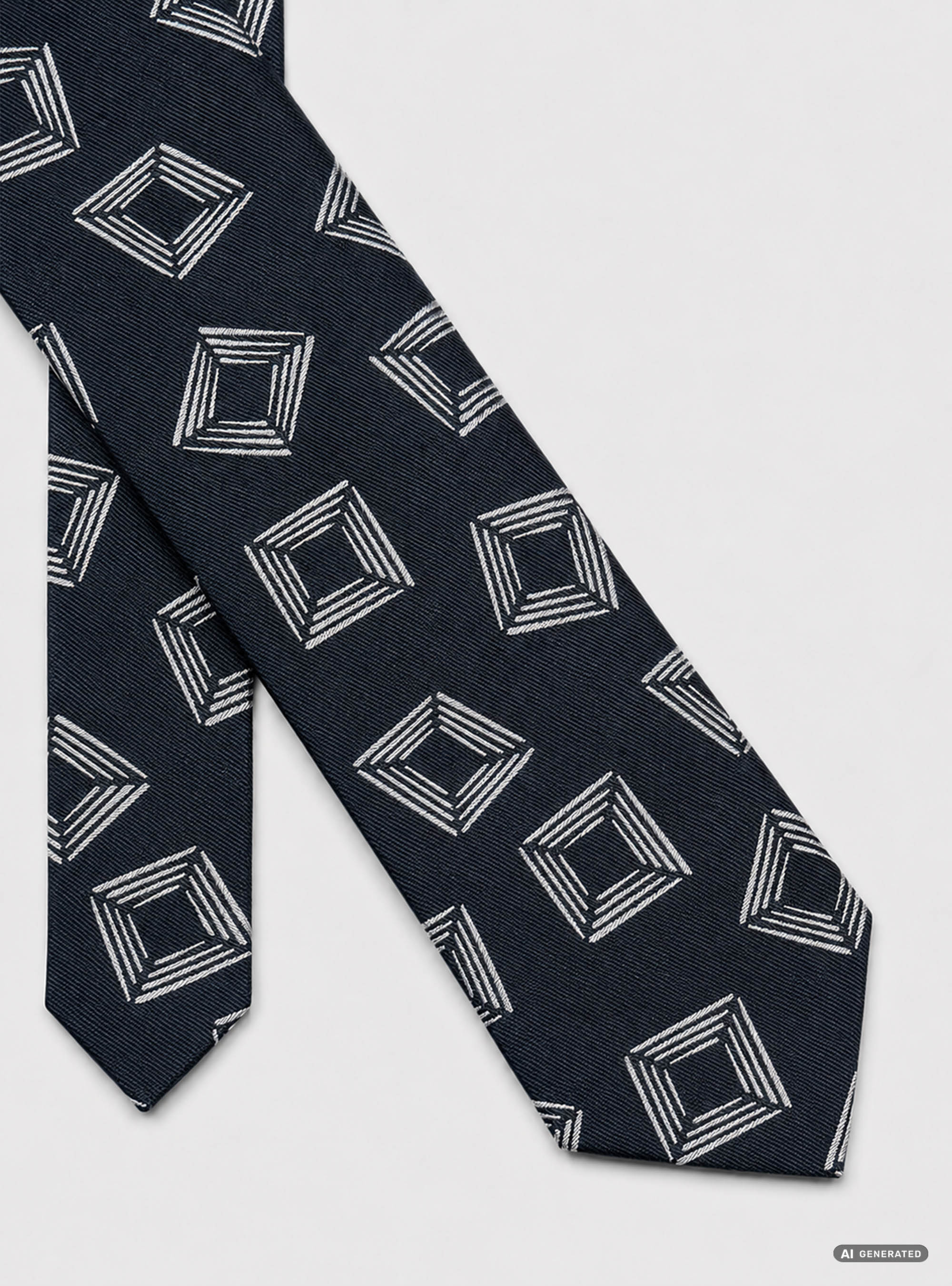 Cravatta in twill di seta macrofantasia geometrica, BLU NAVY