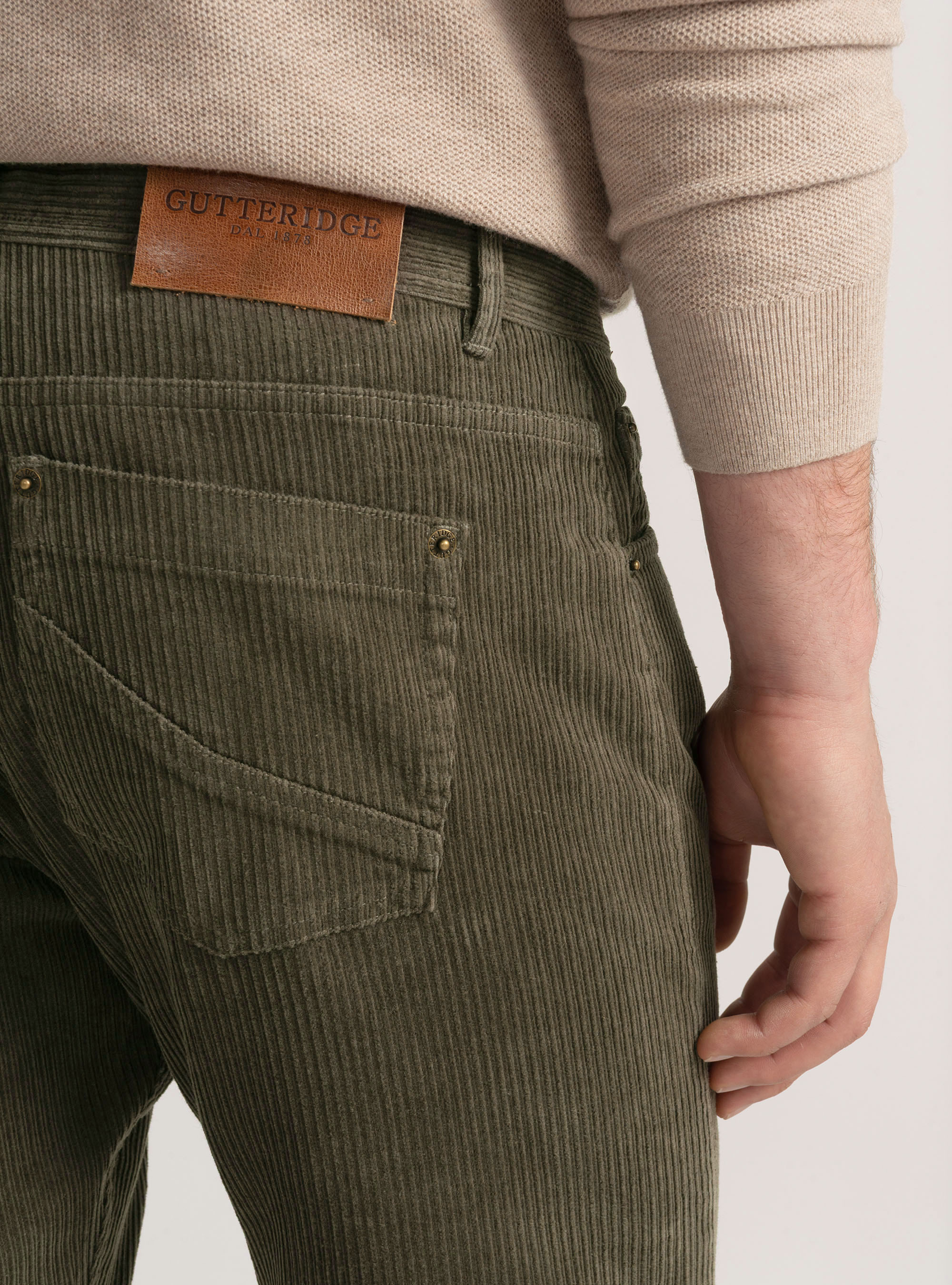 Pantaloni cinque tasche in velluto, VERDE