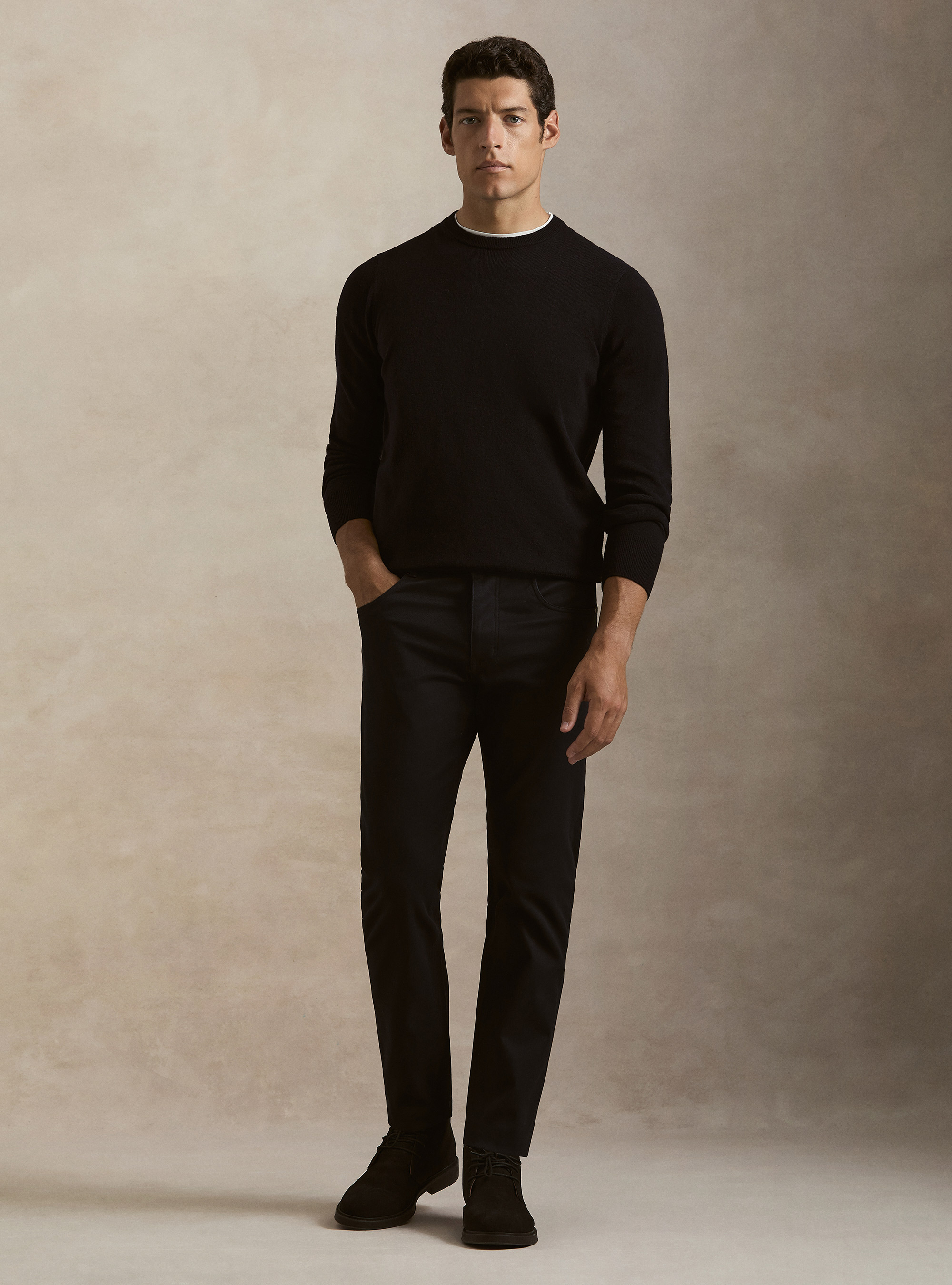 5-pocket textured cotton blend trousers, NAVY BLUE
