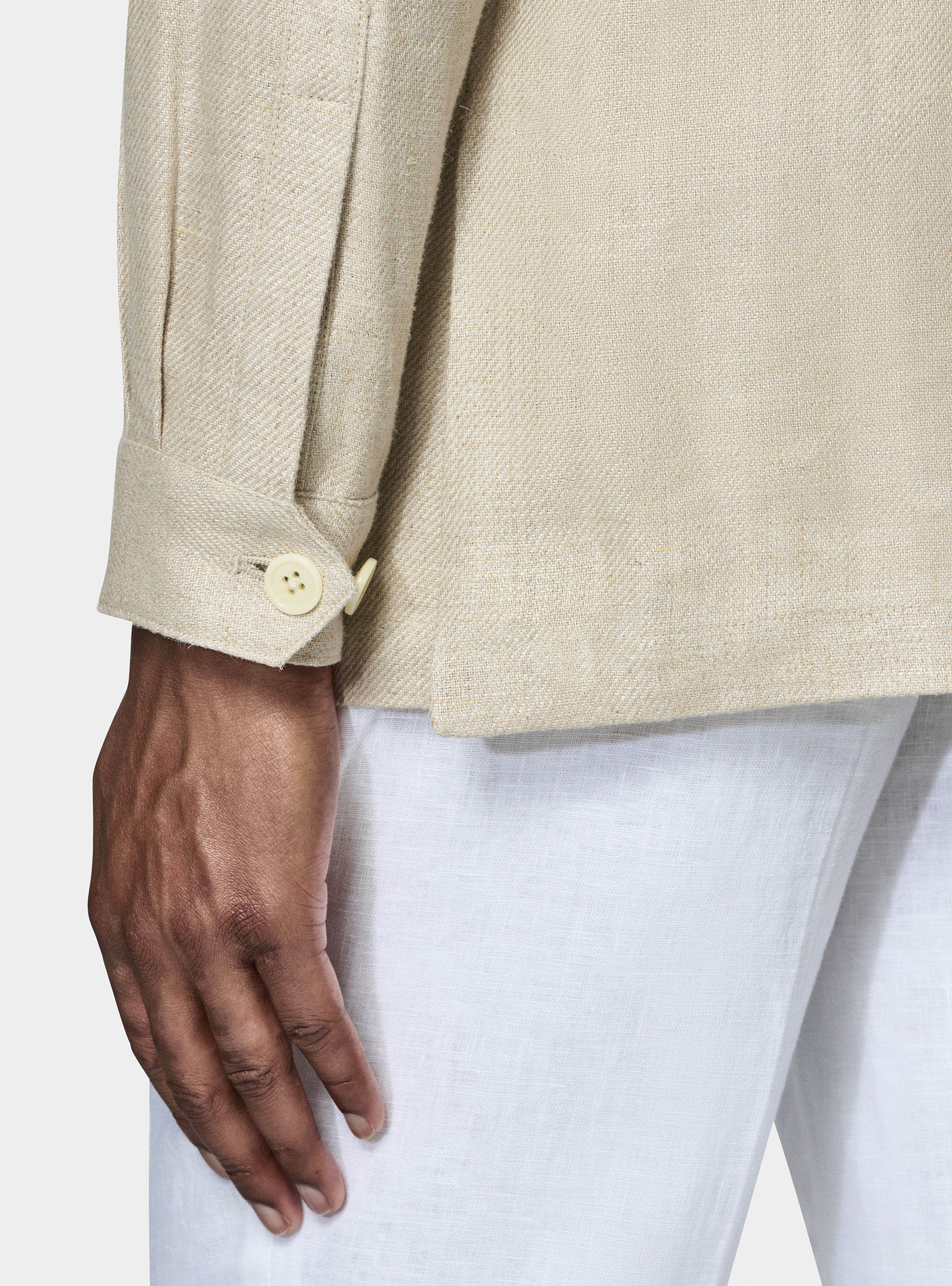 Giacca camicia in twill di lino, SABBIA
