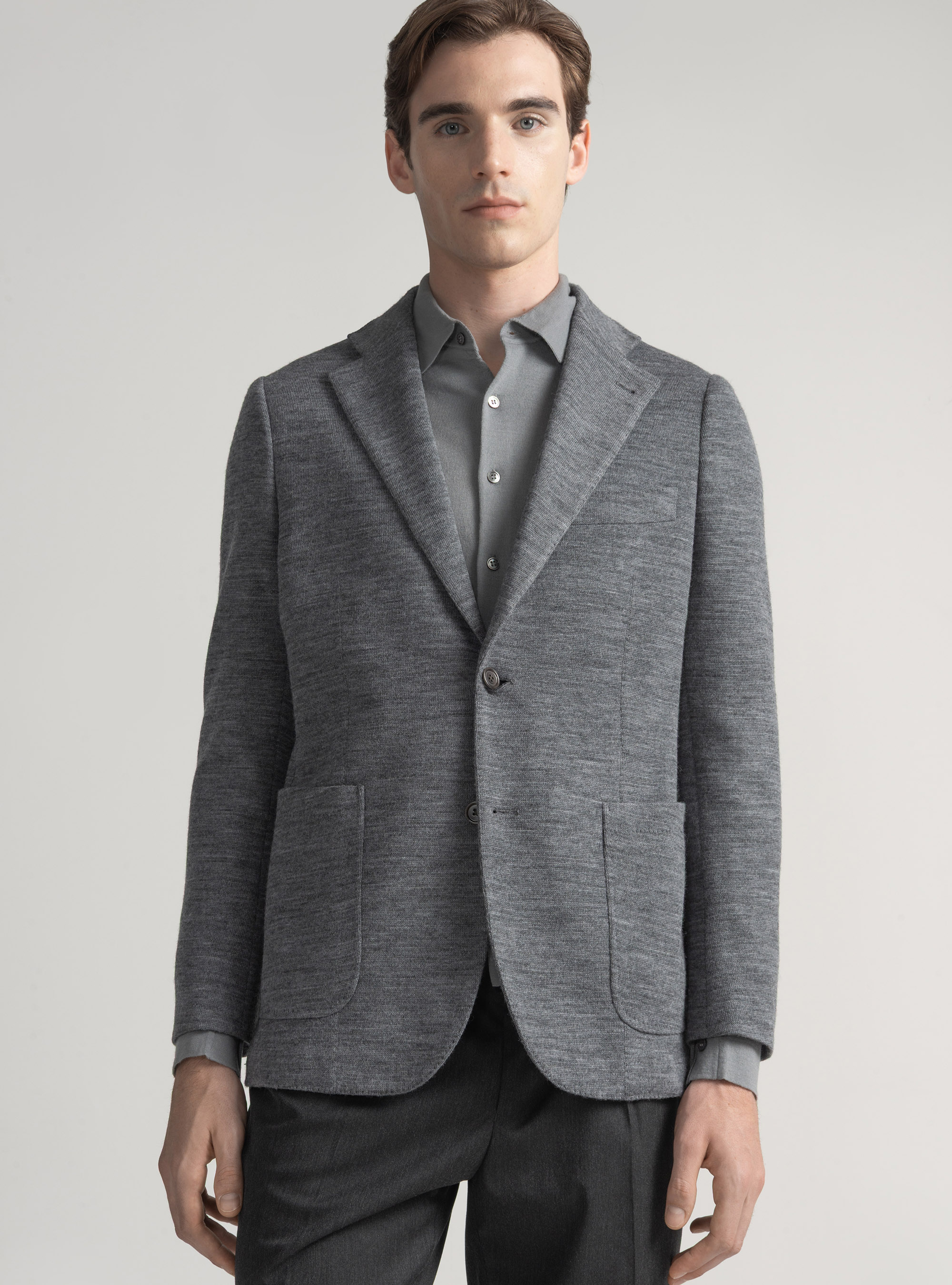Giacca jersey in lana e cotone, GRIGIO CHIARO