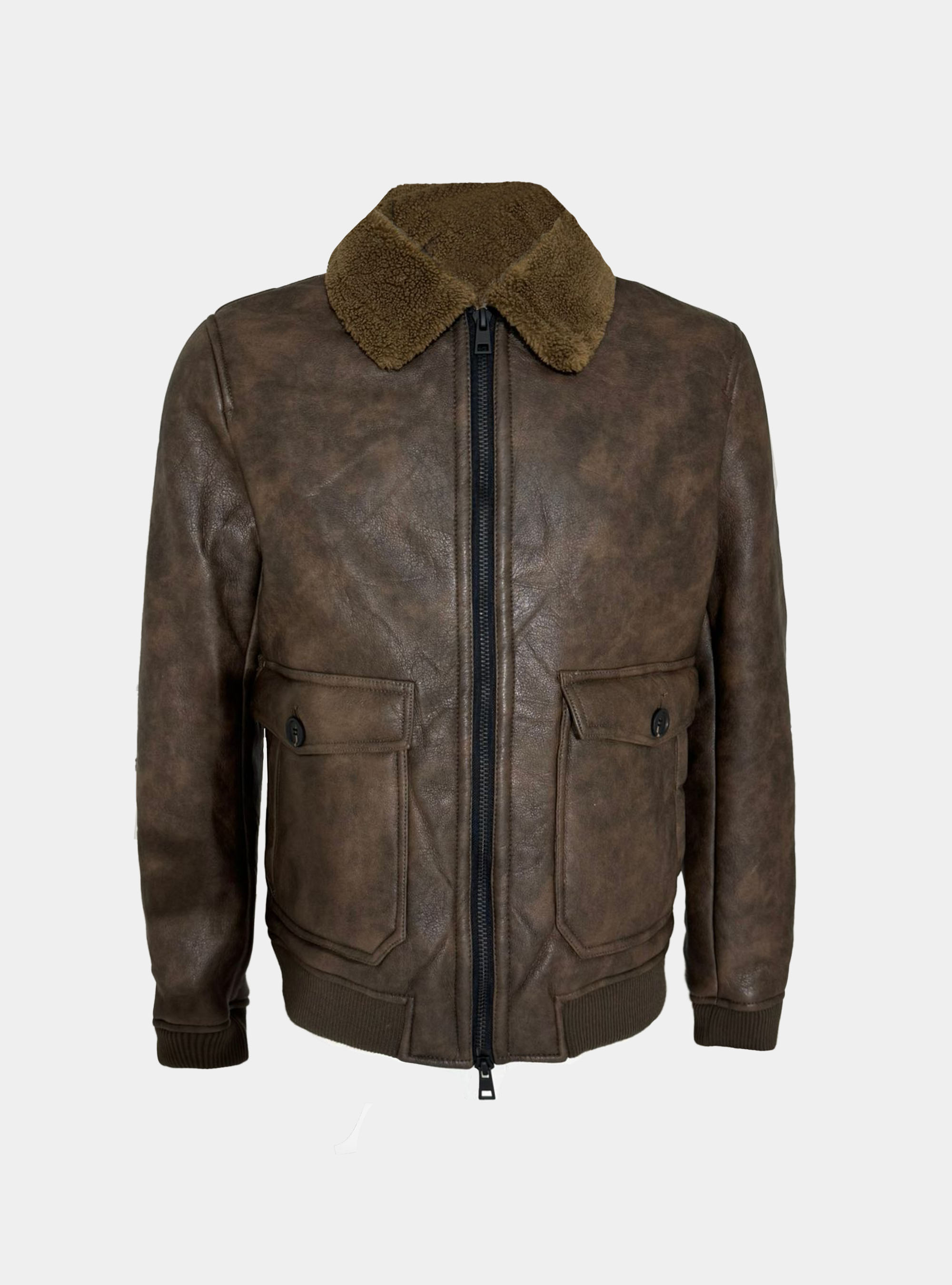 Bomber jacket with sheepskin and large pockets, BROWN