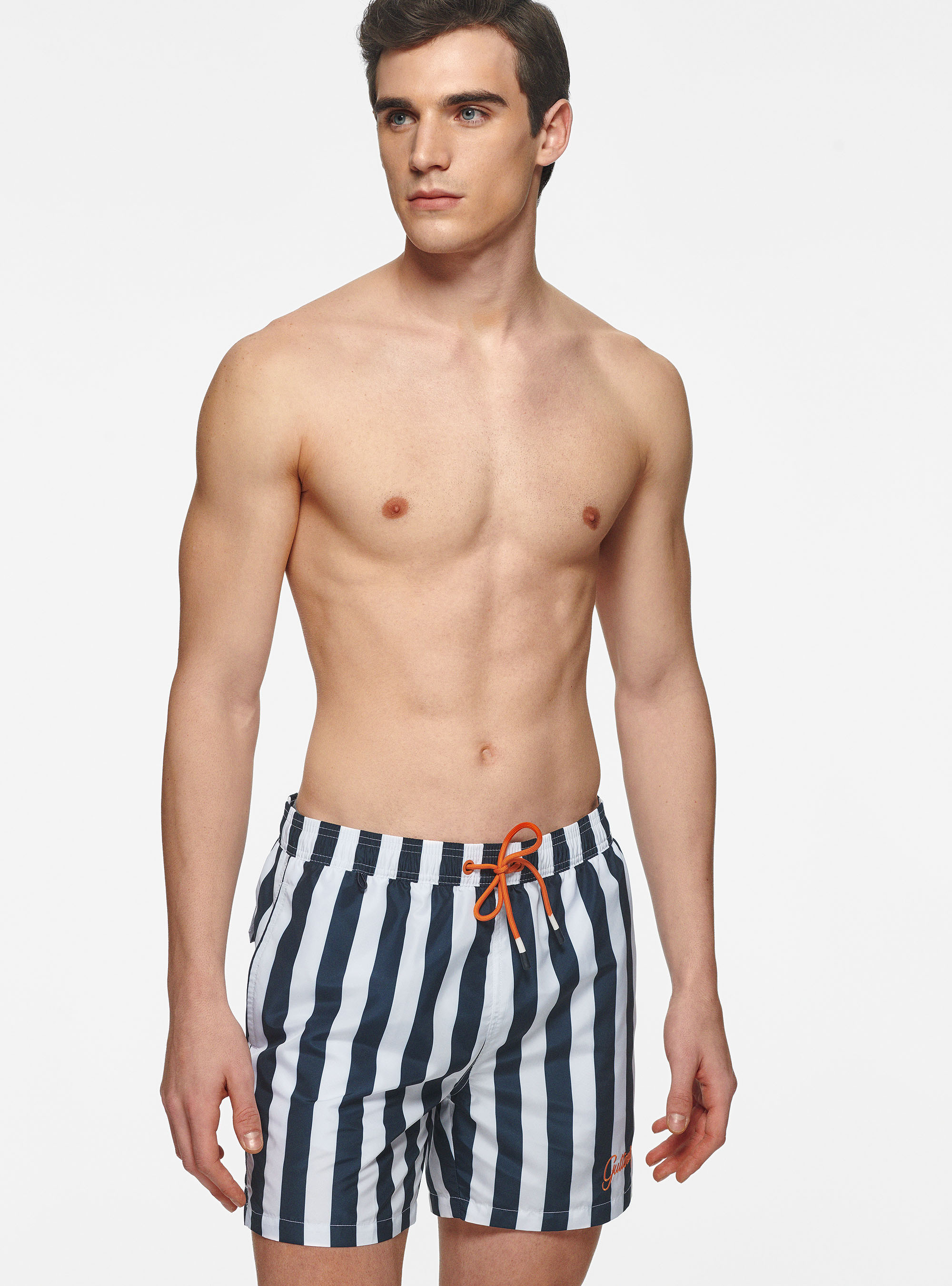 Maillot de bain ray&eacute; avec broderie, BLEU MARINE