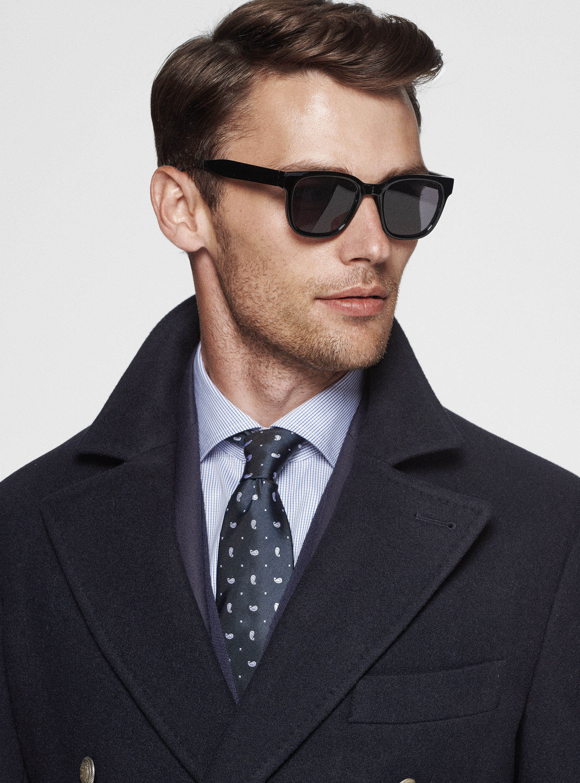 Cappotto doppiopetto in pura lana, BLU NAVY