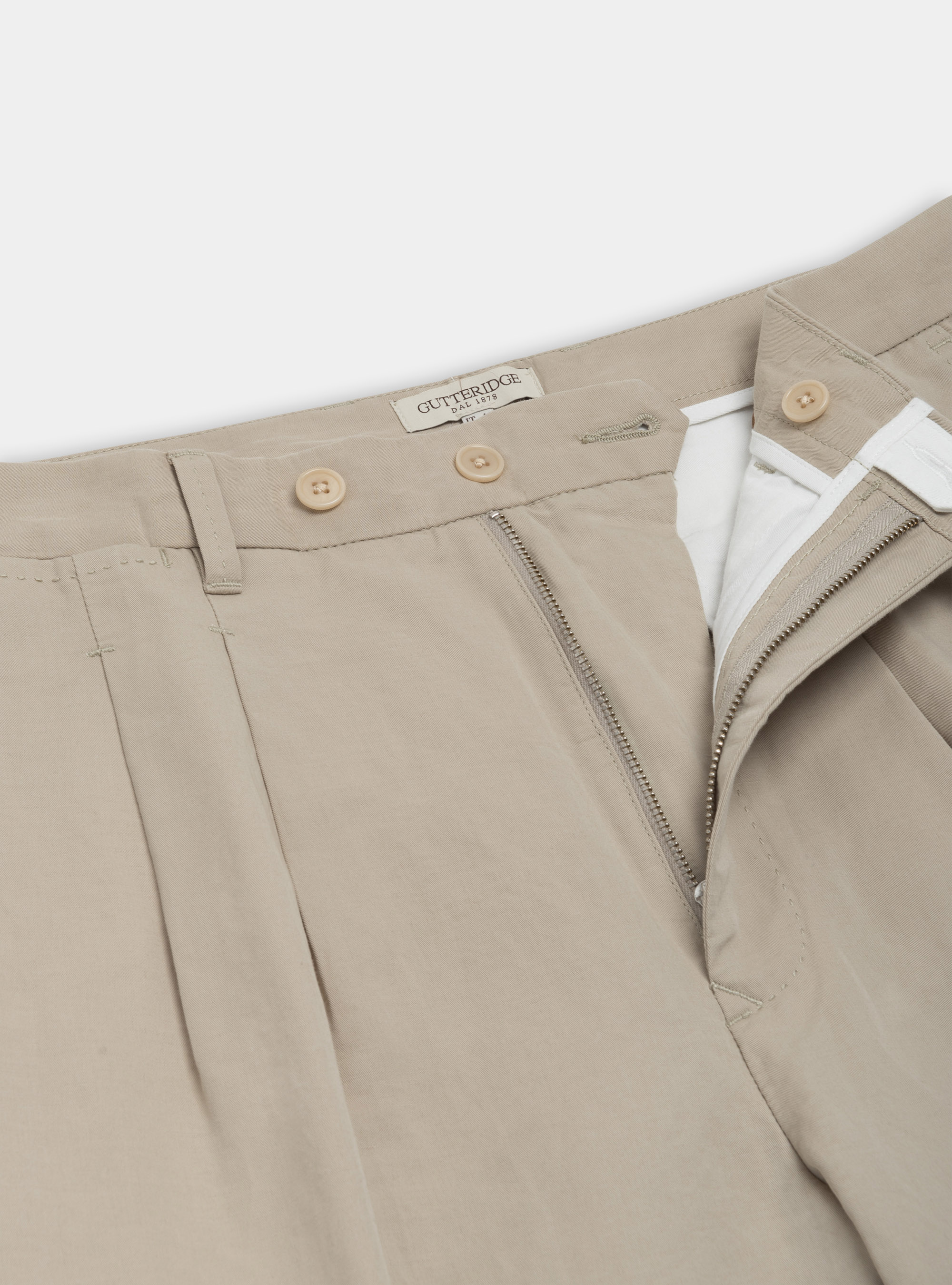 Pantaloni doppia pince in lino e cotone, SABBIA