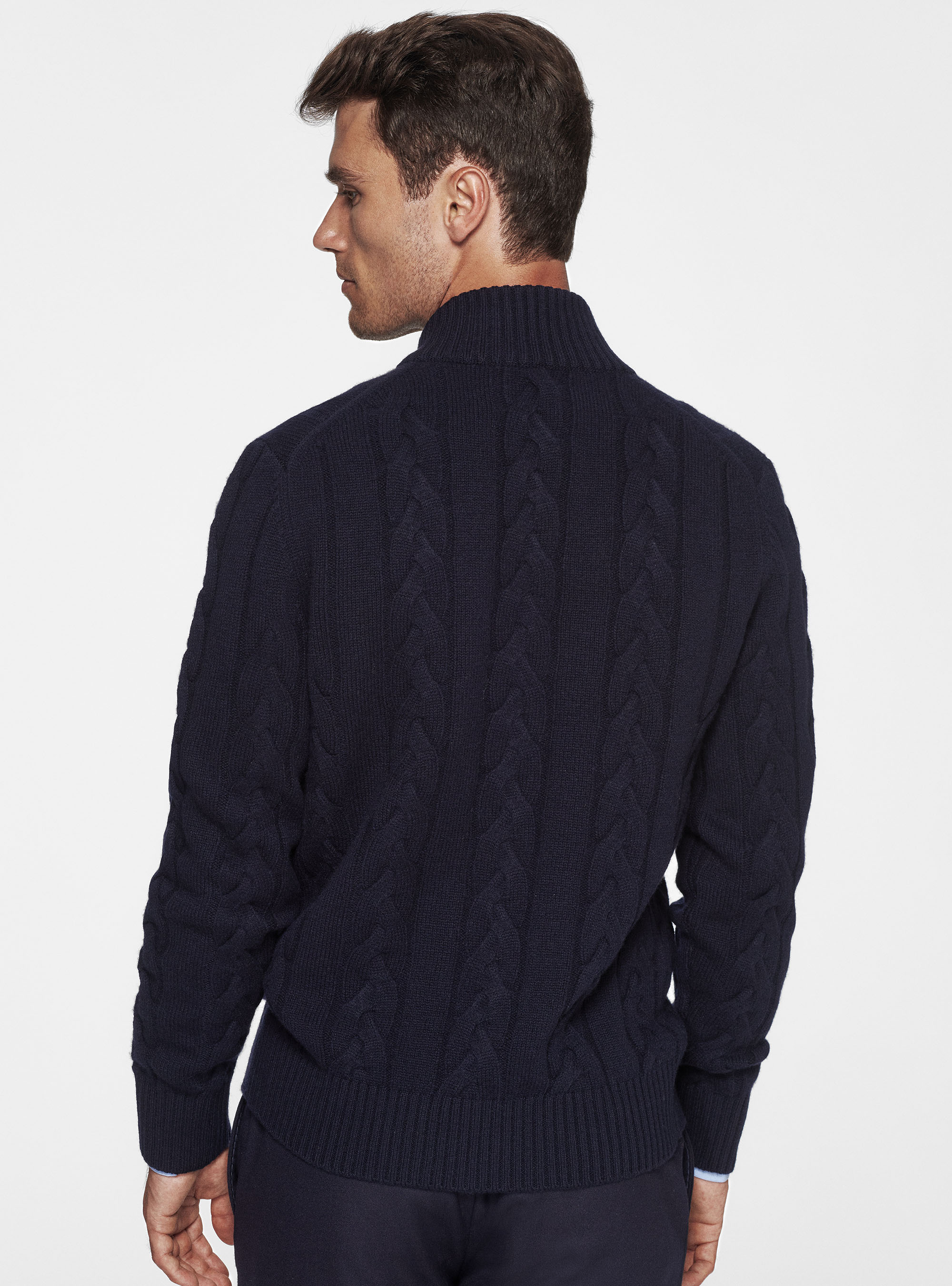 Cardigan in maglia a treccia in lana e cashmere, BLU NAVY