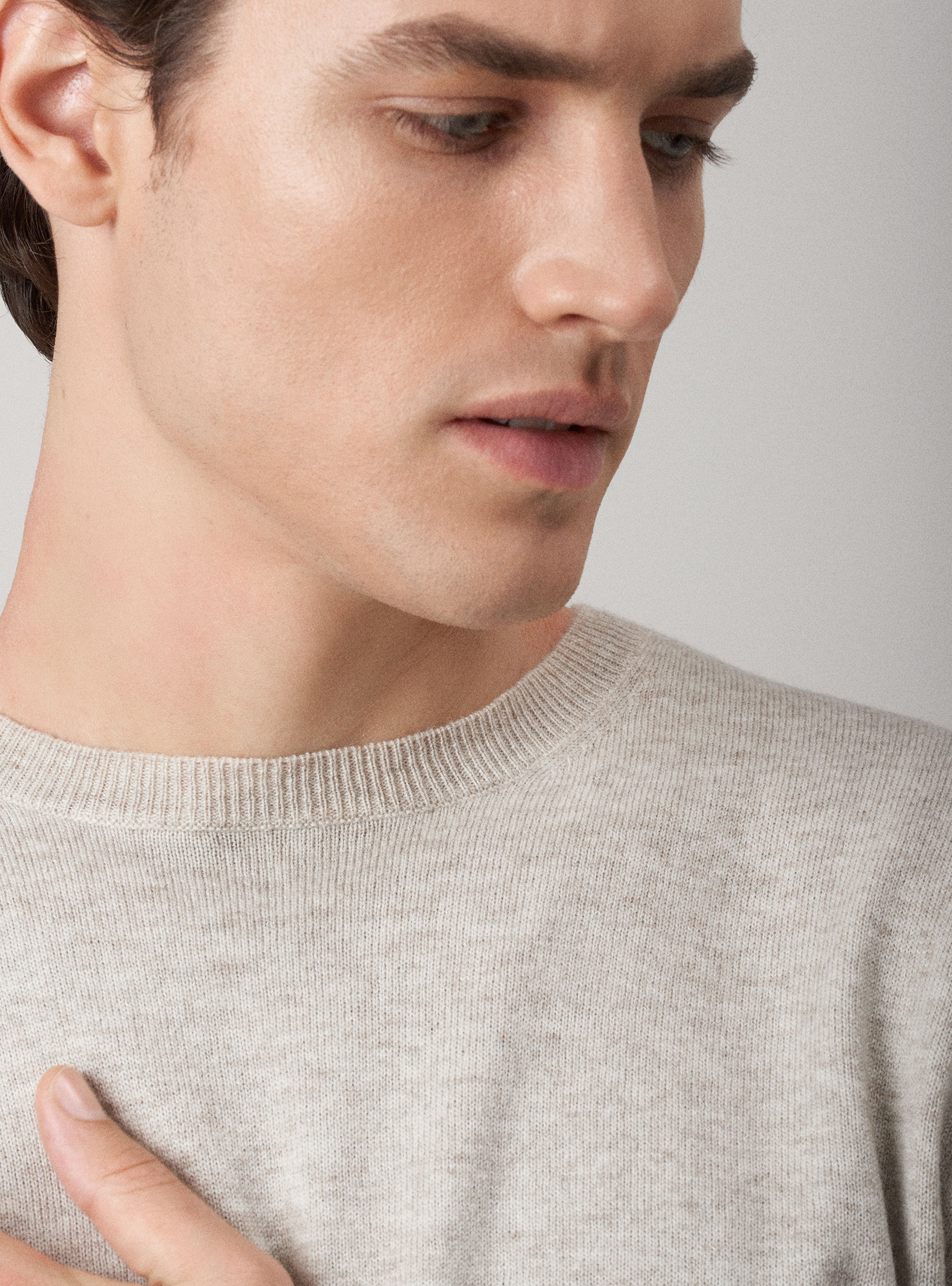 Maglia girocollo in lana lambswool e cashmere, PANNA