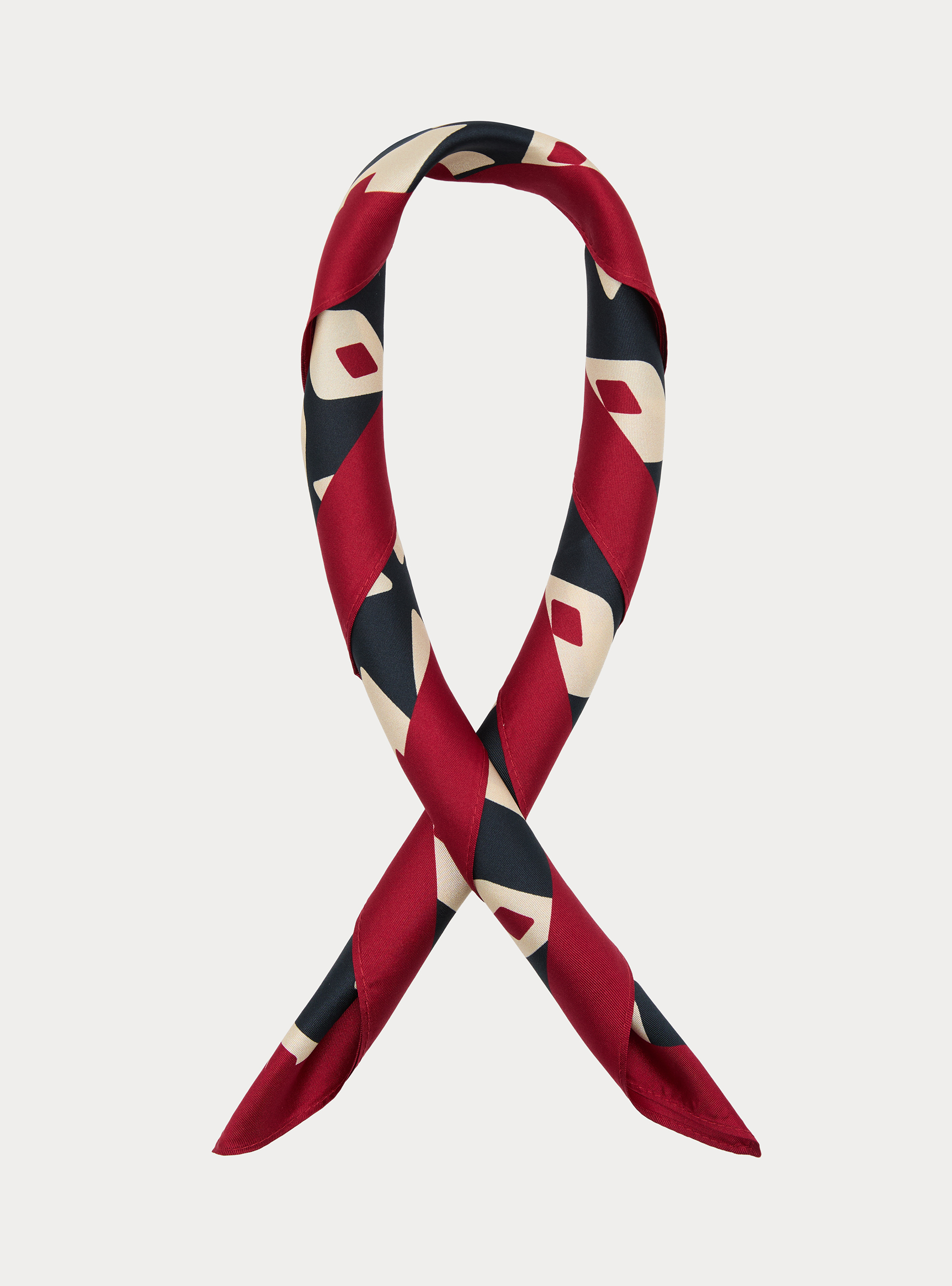 Foulard stampato in seta fantasia geometrica, NAVY BLUE