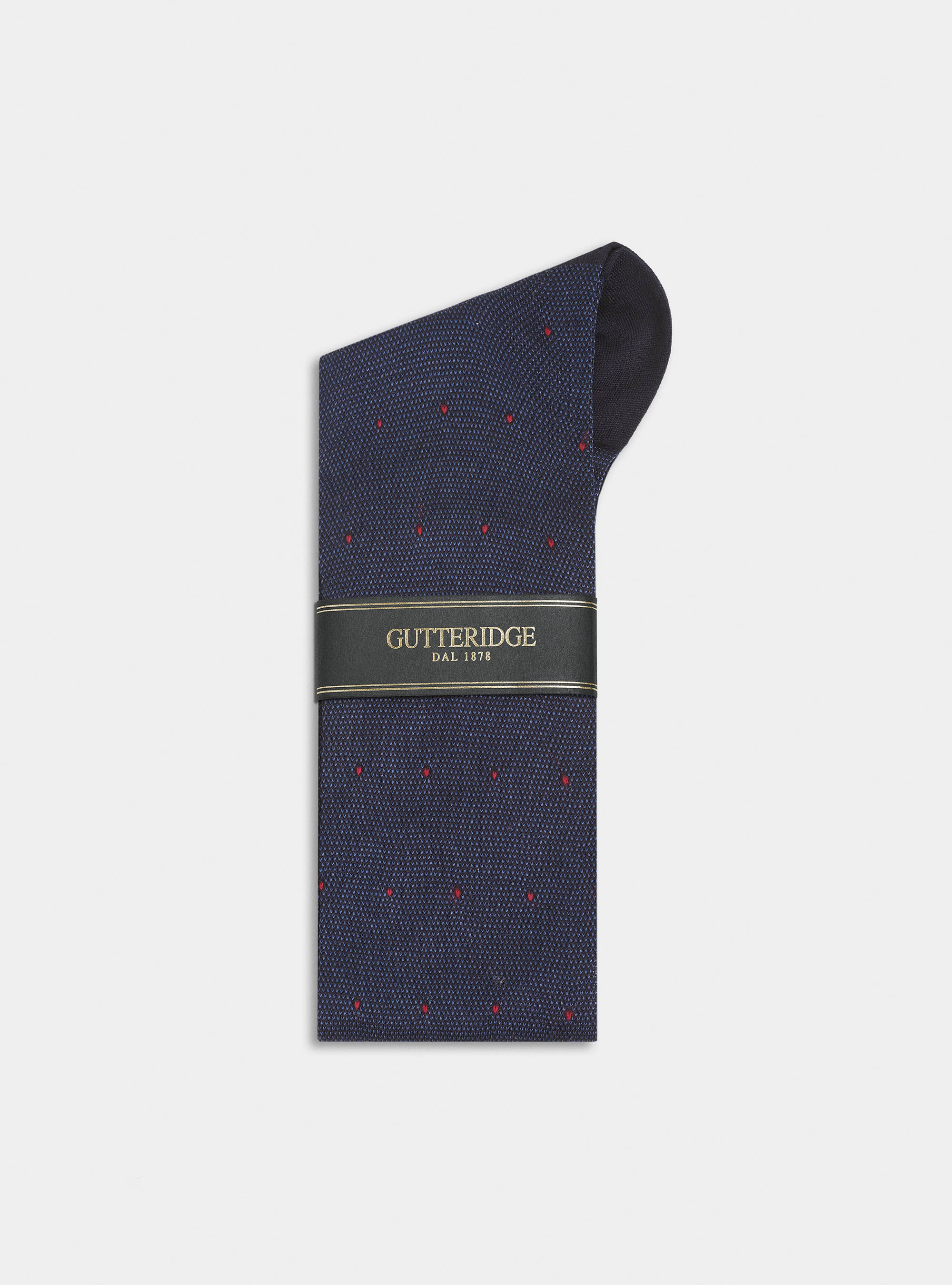 Calzino lungo a pois in filo di scozia, BLU NAVY