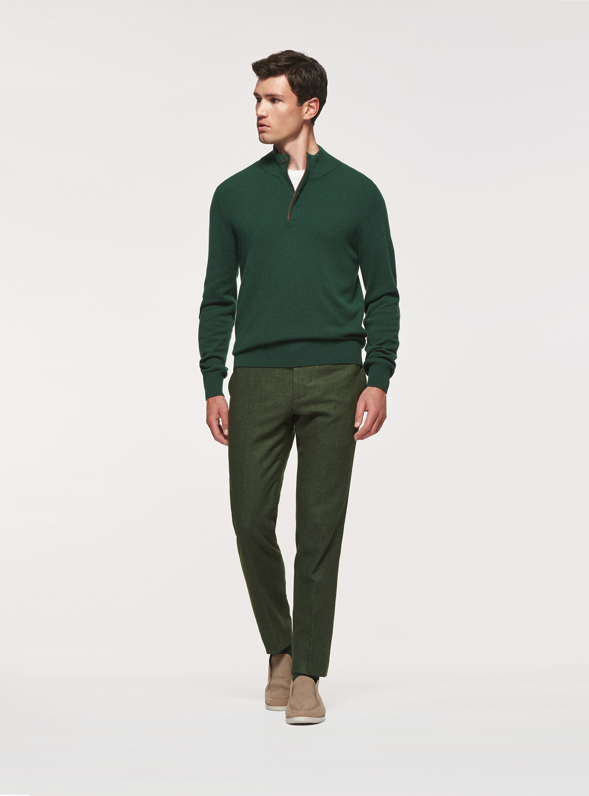 Half-zip sweater with patches in lambswool wool and cashmere, GREEN