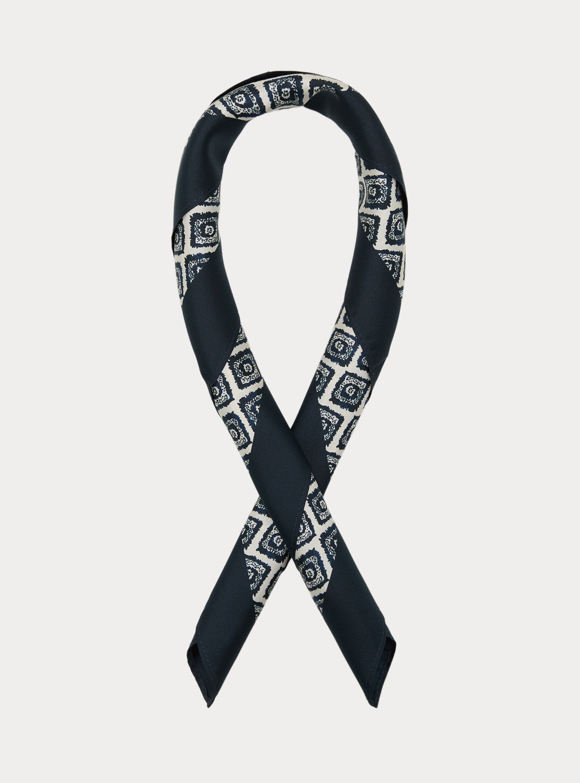 Foulard stampato in seta fantasia geometrica, NAVY BLUE
