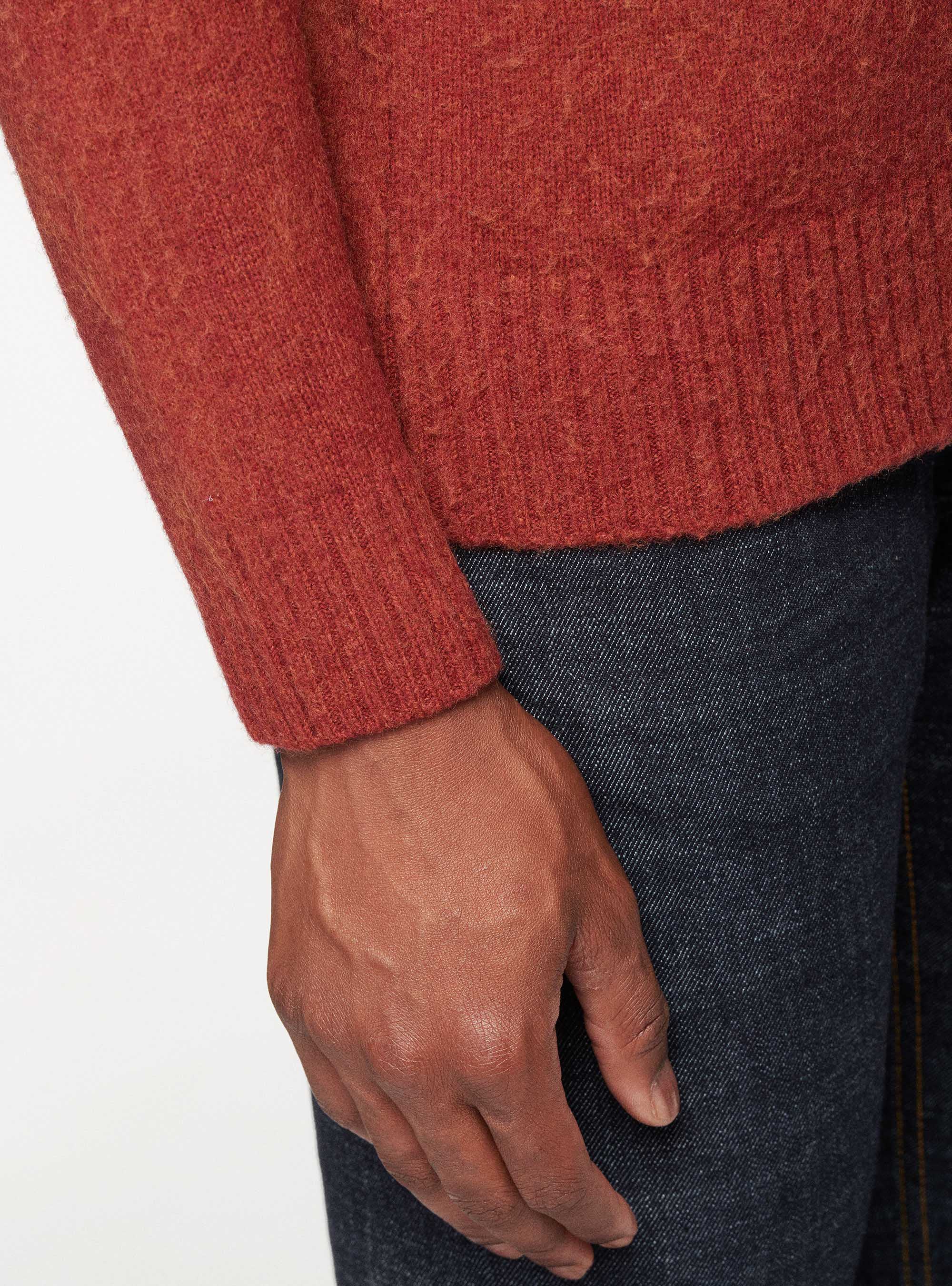 Maglia girocollo in lana brushed, MATTONE