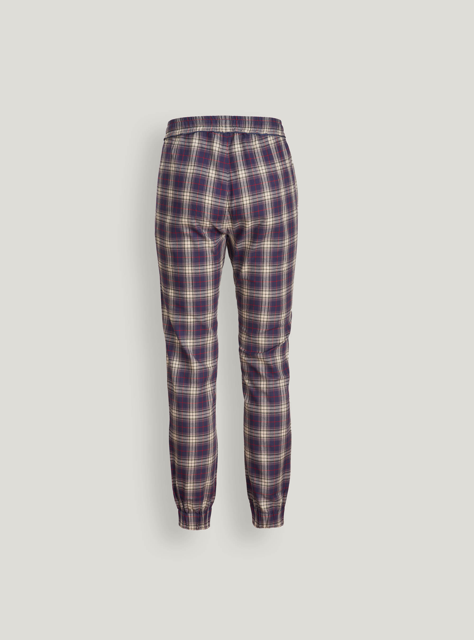 Pantaloni lunghi in flanella di cotone a quadri, BLU NAVY