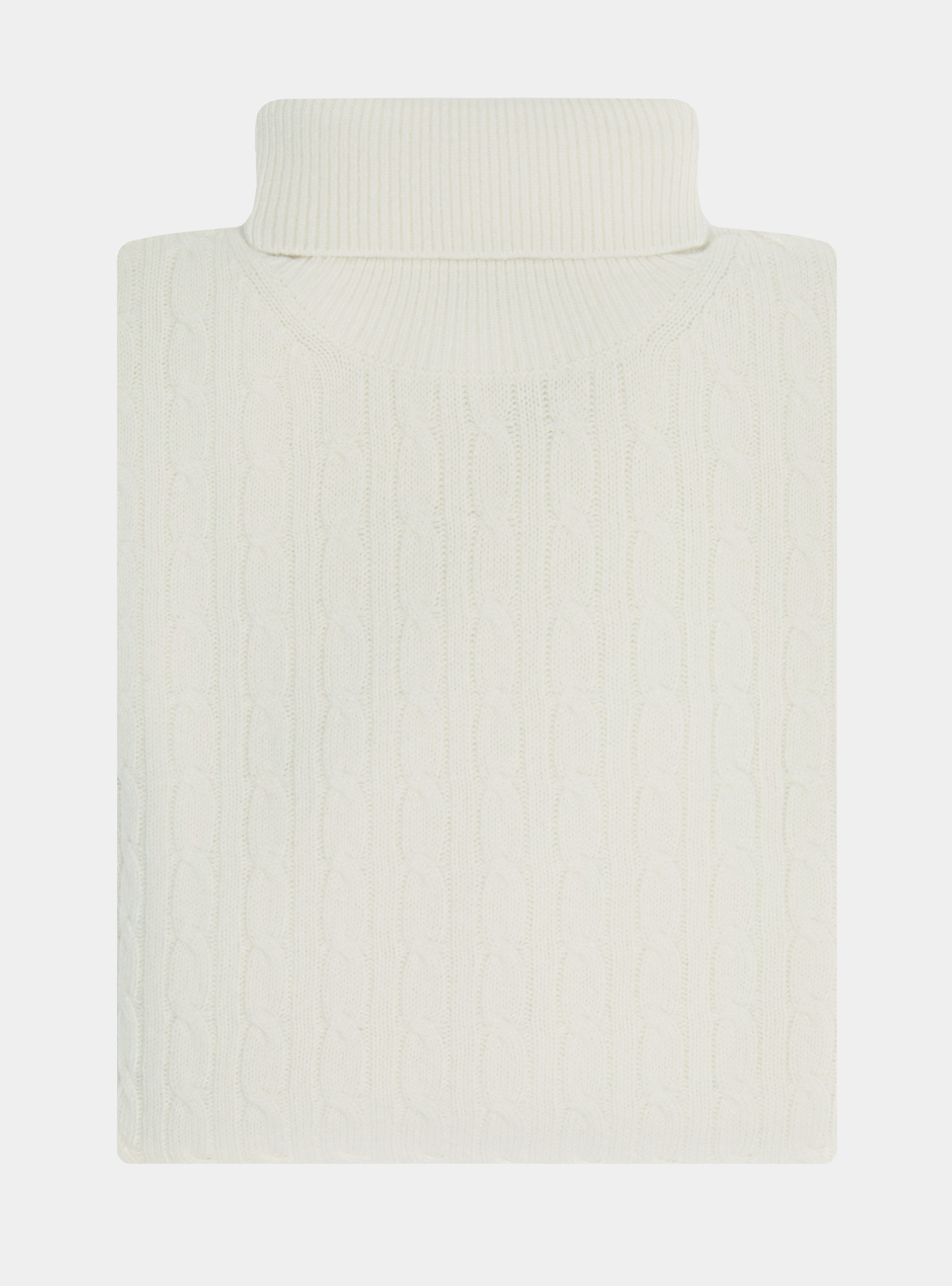 Maglia collo alto in lana cashmere con treccia, BIANCO