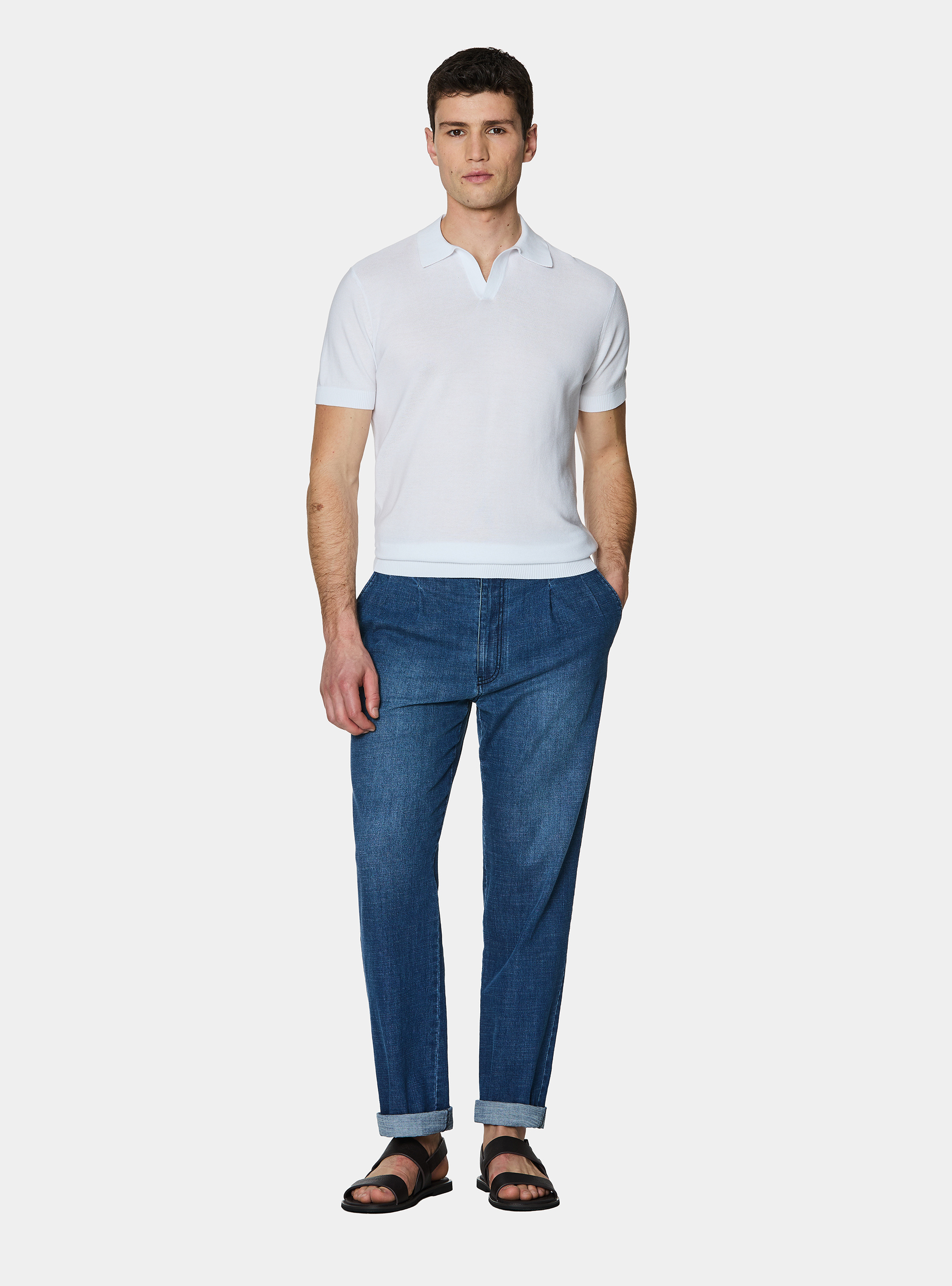 Knitted links polo shirt in extra-fine cotton, WHITE