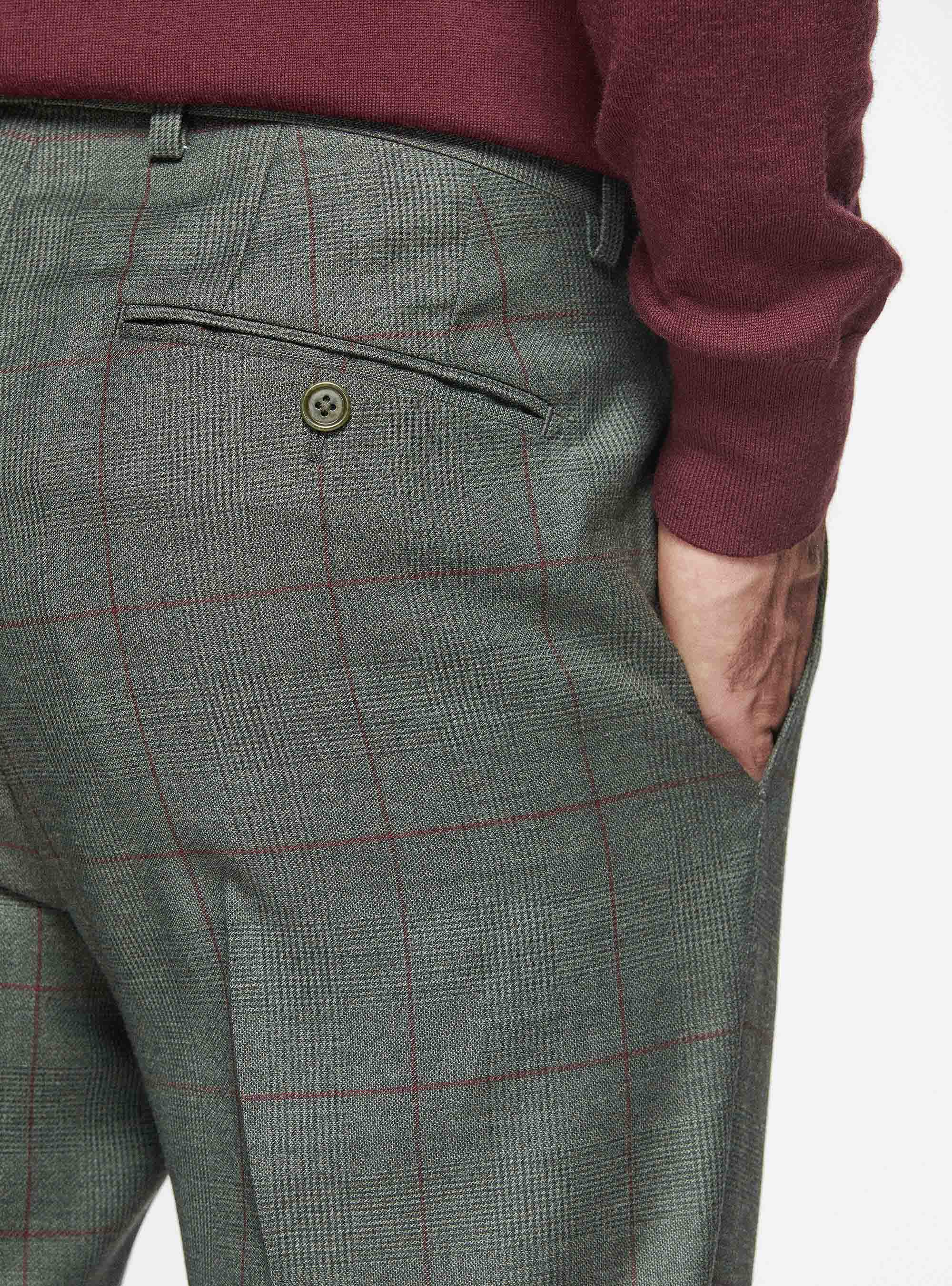 Pantaloni in pura lana fantasia, VERDE