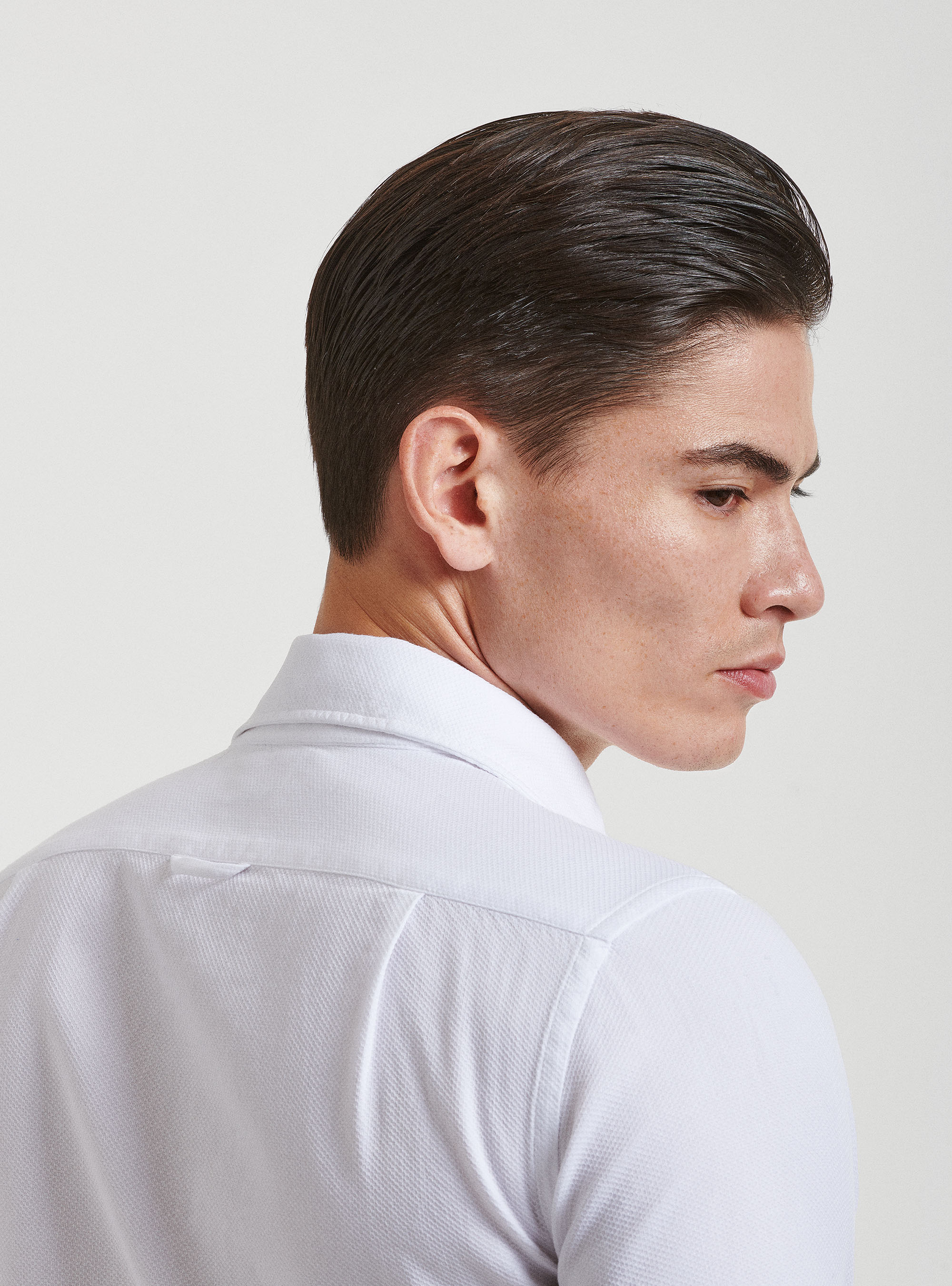 Camicia collo semi francese in cotone tinto in capo, BIANCO