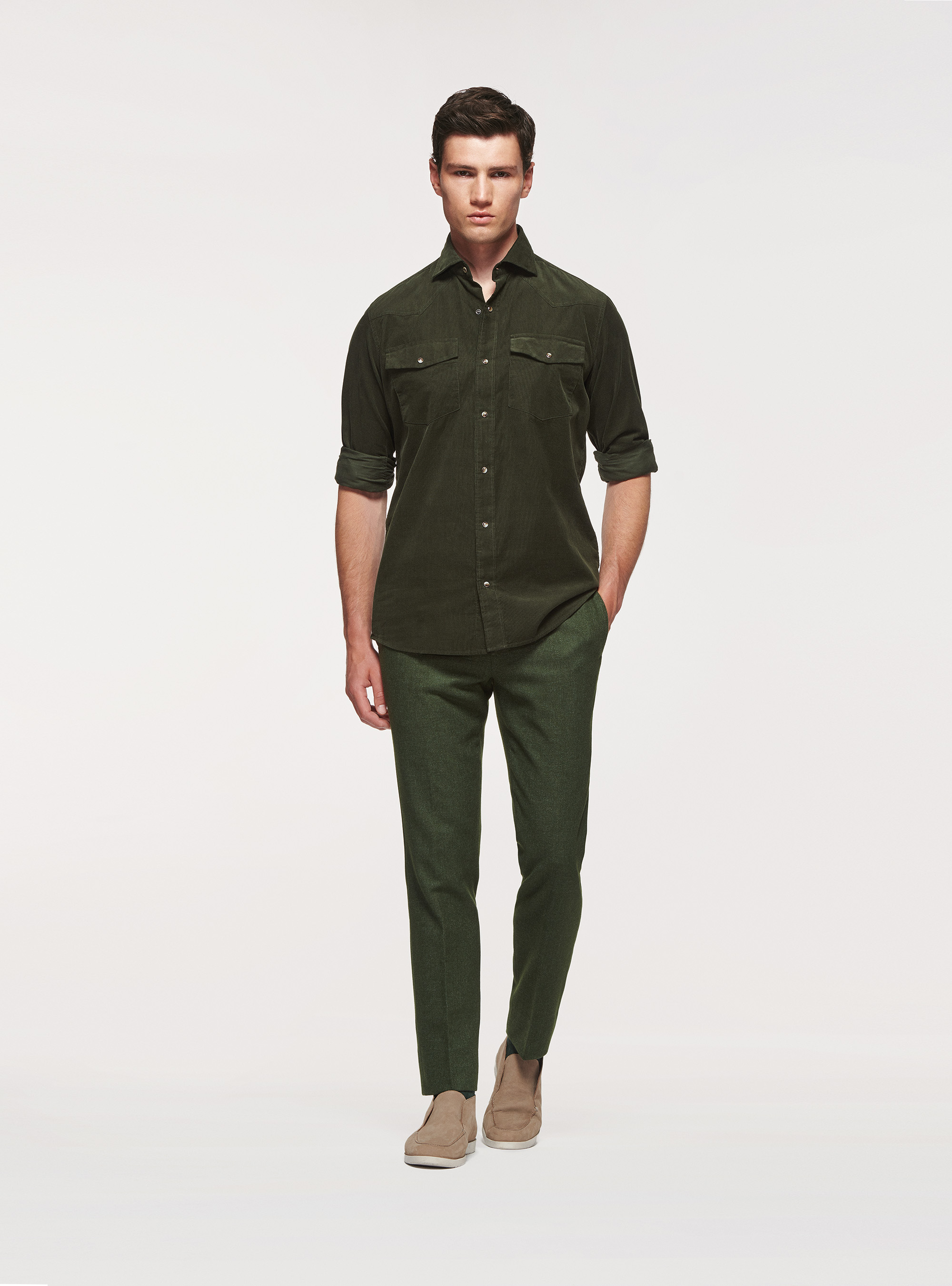 Camicia in velluto con tasche, MILITARE 0609C