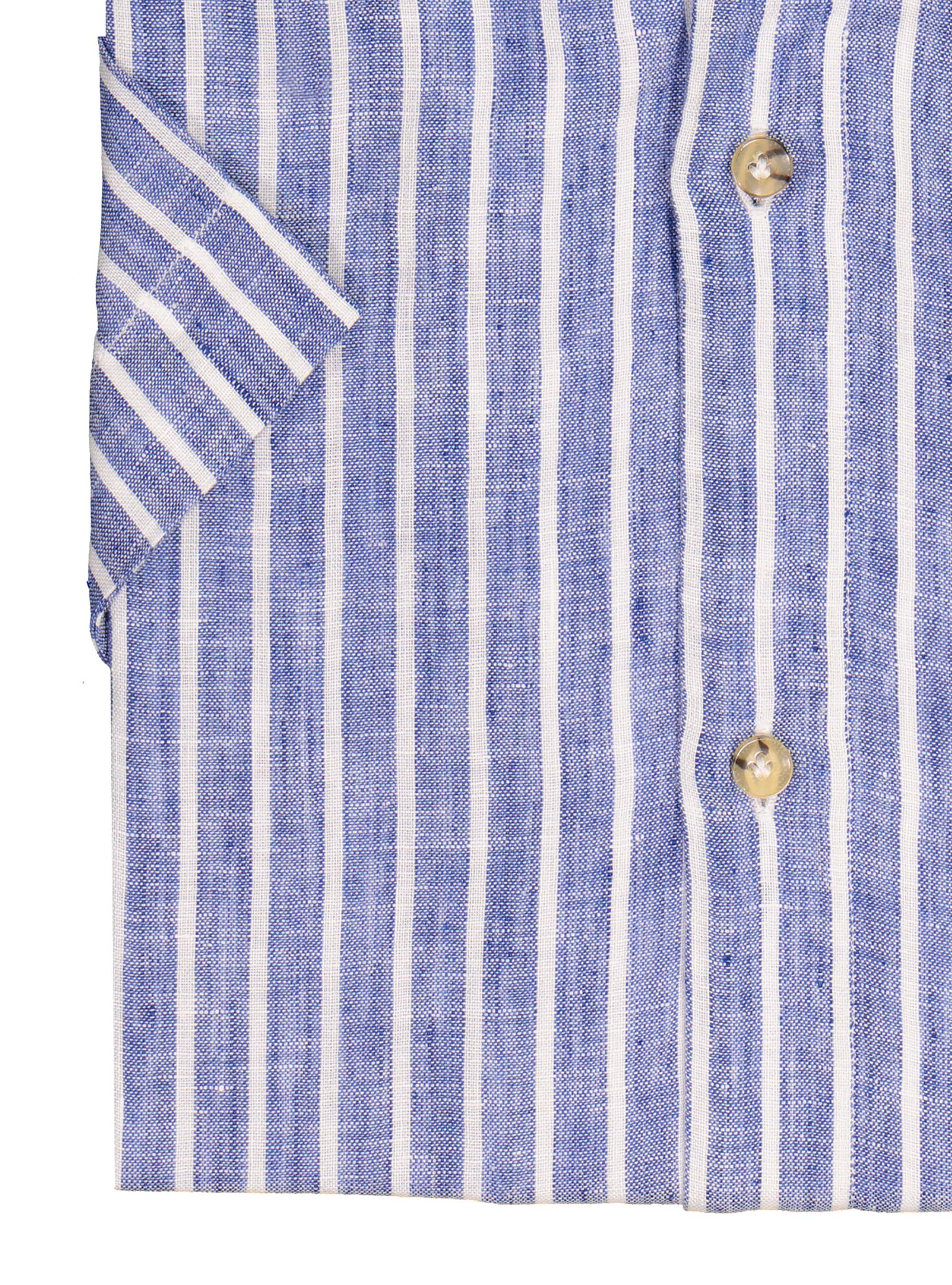 Striped cotton bowling collar shirt, AZUL MEDIO