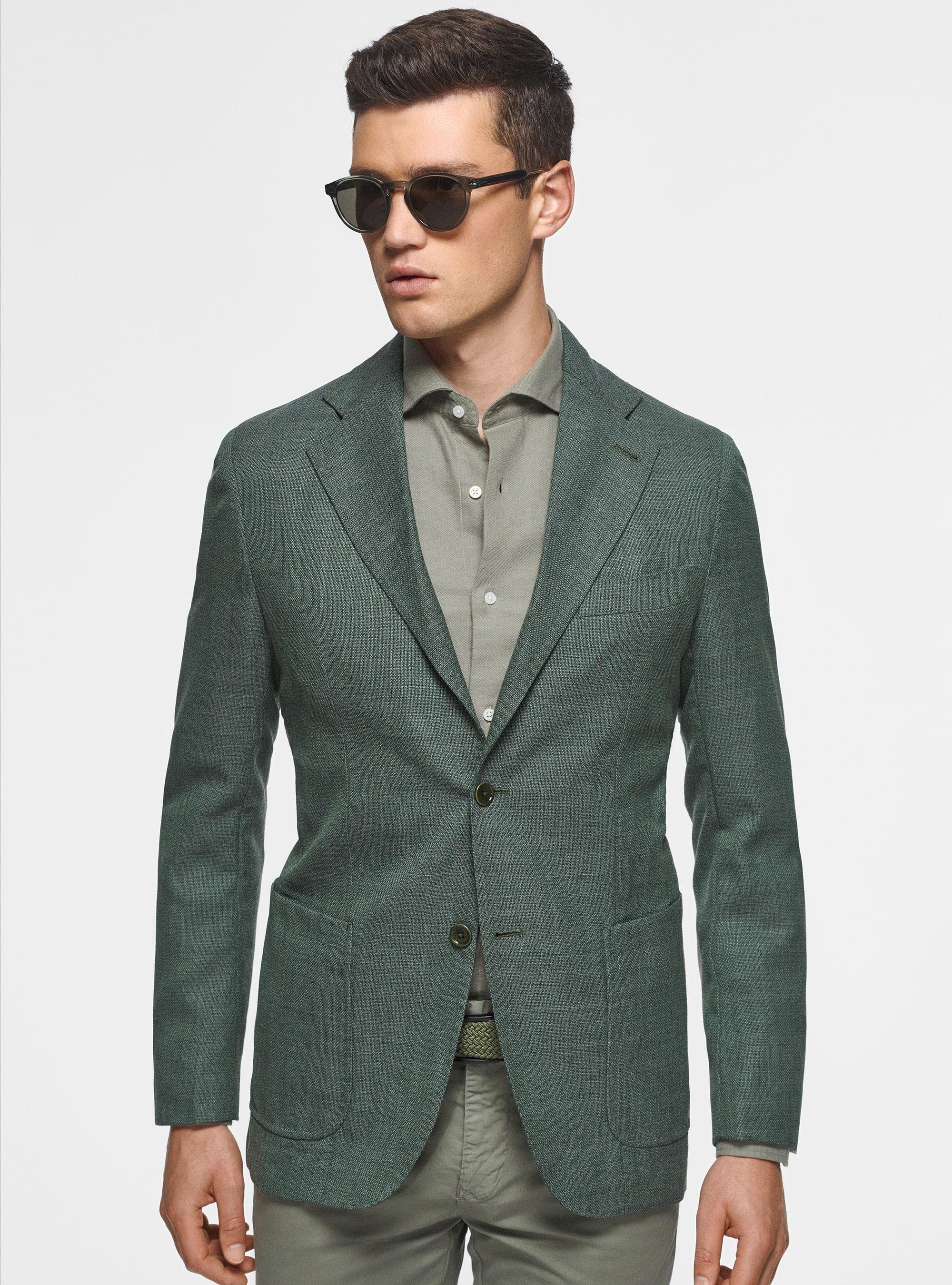 Micro-textured wool blazer, GREEN