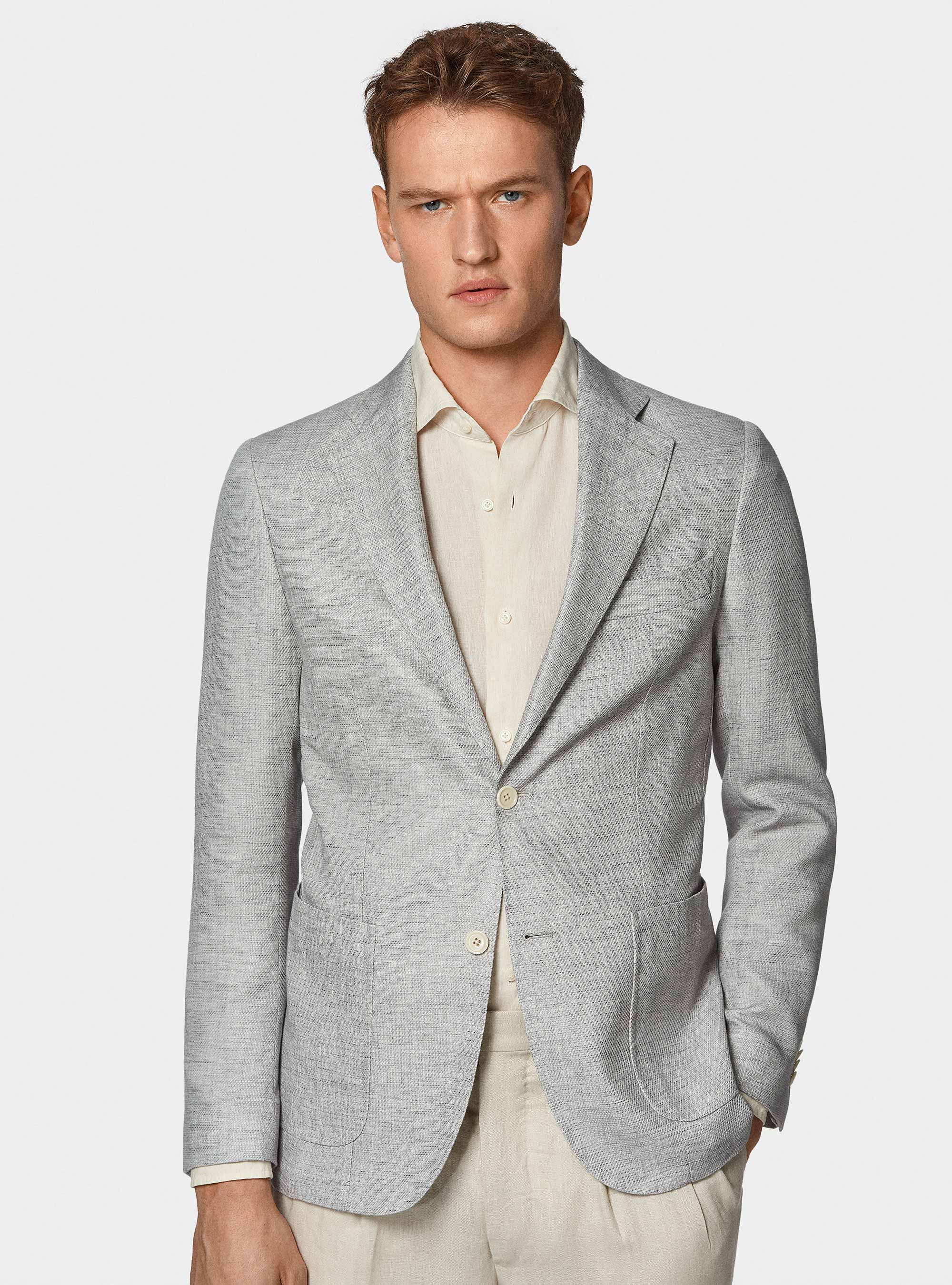 Americana en mezcla de lino y algodón, GRIGIO CHIARO 0256C