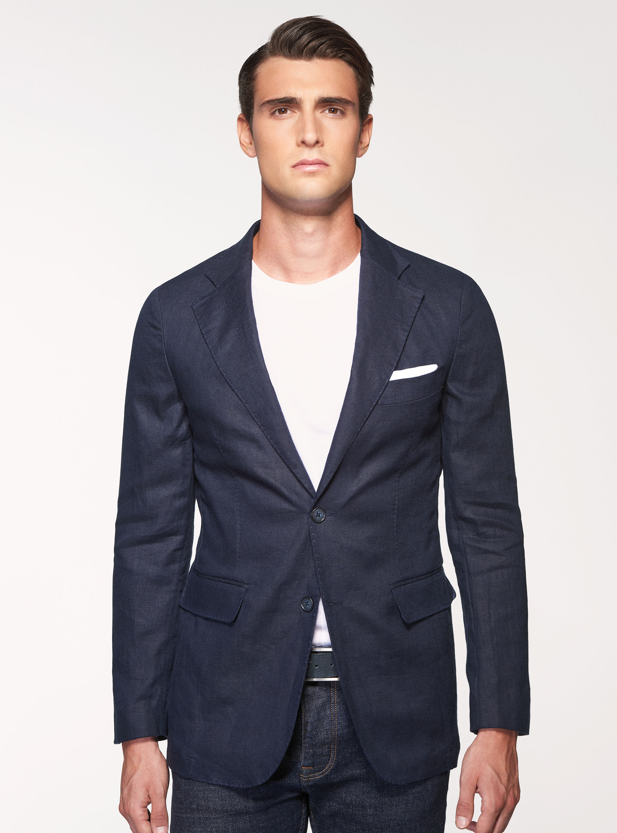 Giacca in 100% lino, BLU NAVY