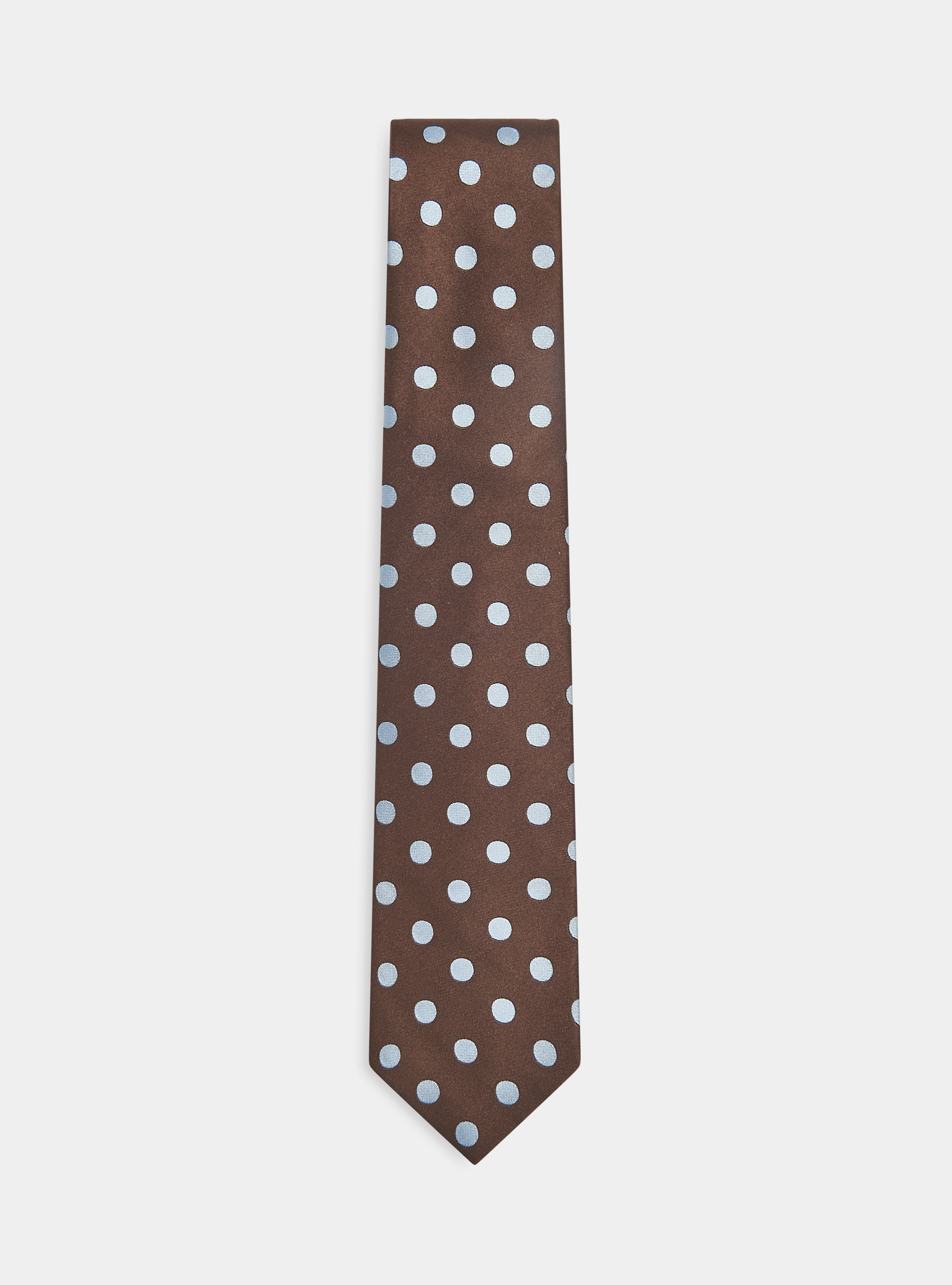 Macro polka dot patterned silk tie, BROWN