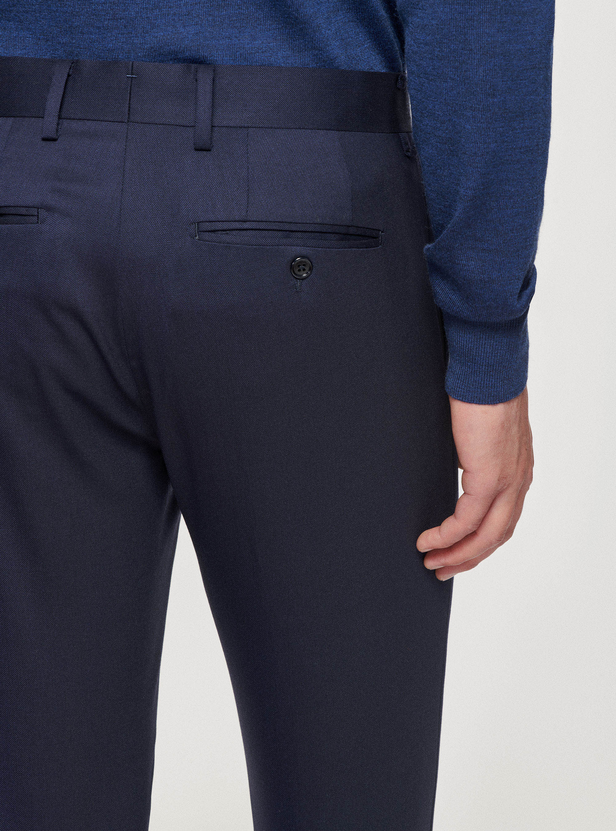 Pantaloni travel in pura lana stretch, BLU NAVY
