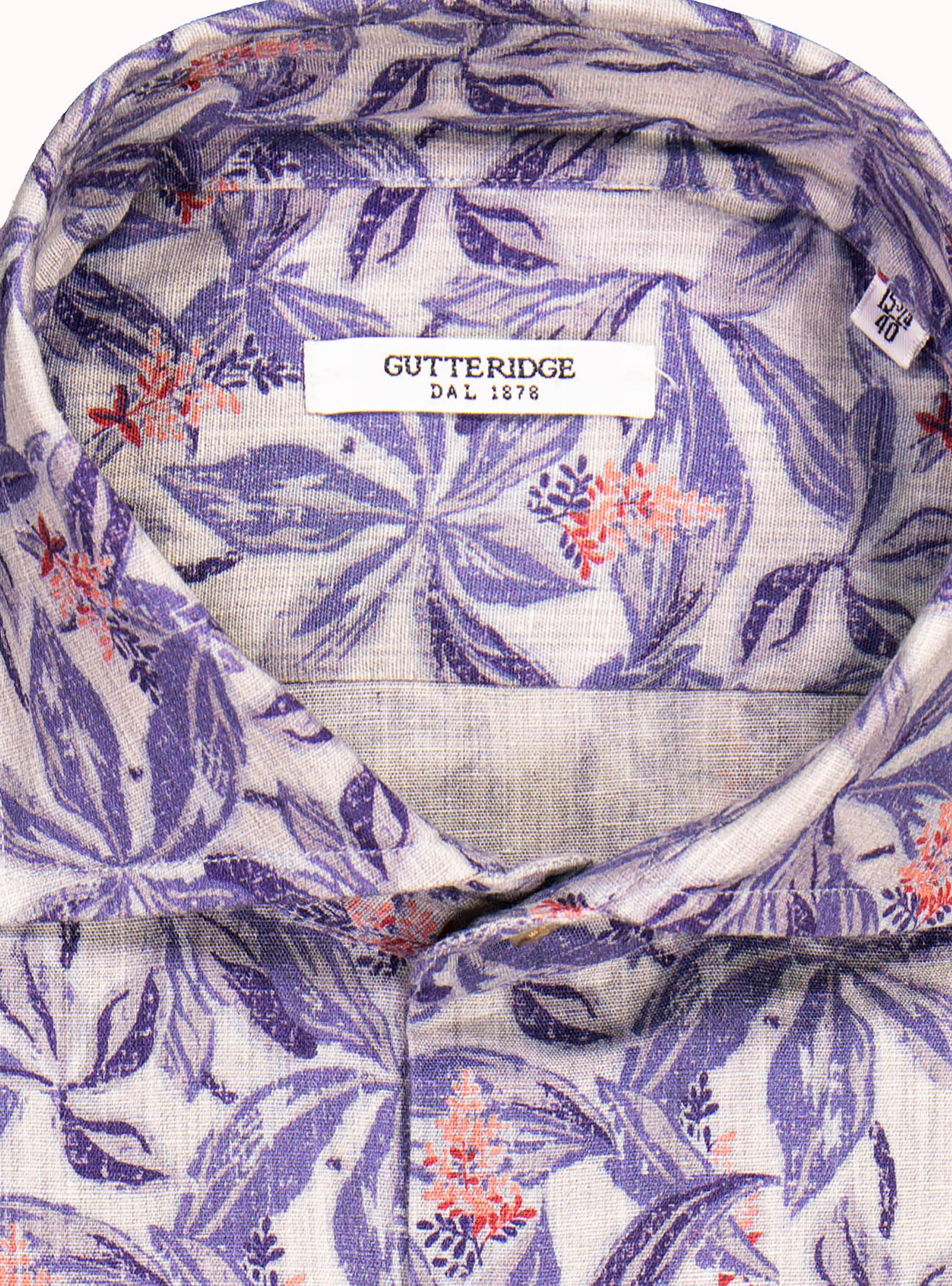 Camicia collo francese semi aperto con taschino e stampa a fiori, GREY
