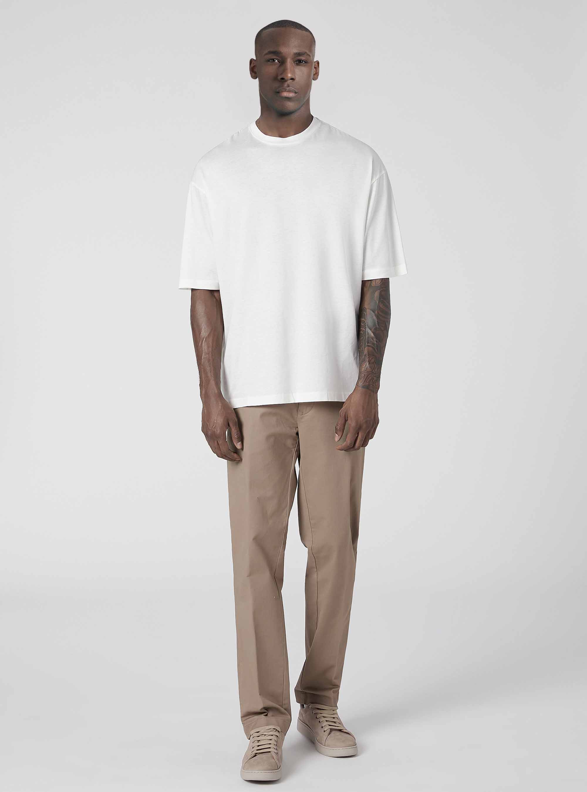 T-shirt boxy fit in misto cotone, BIANCO