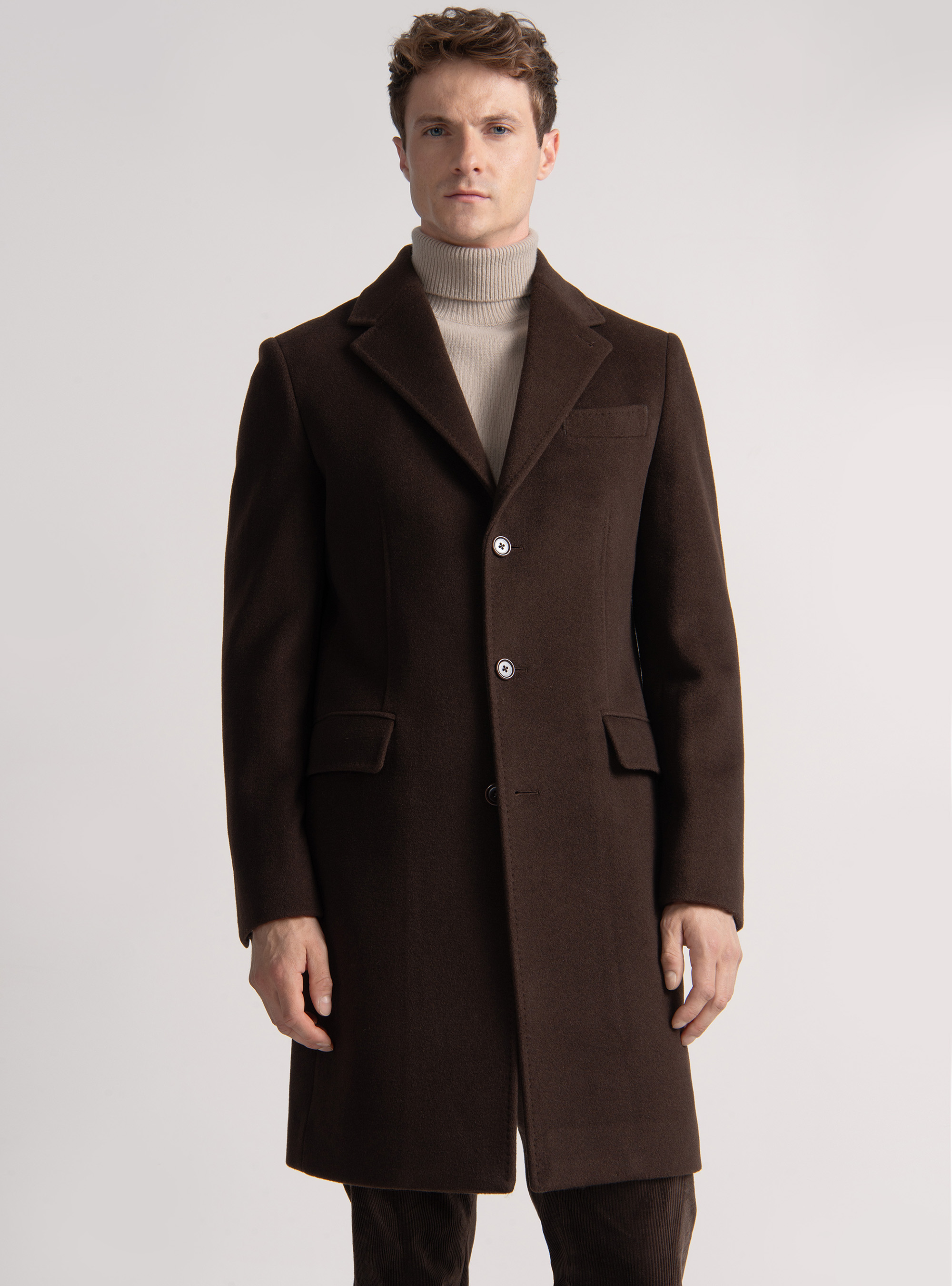 Abrigo de lana y cachemira, MARRON